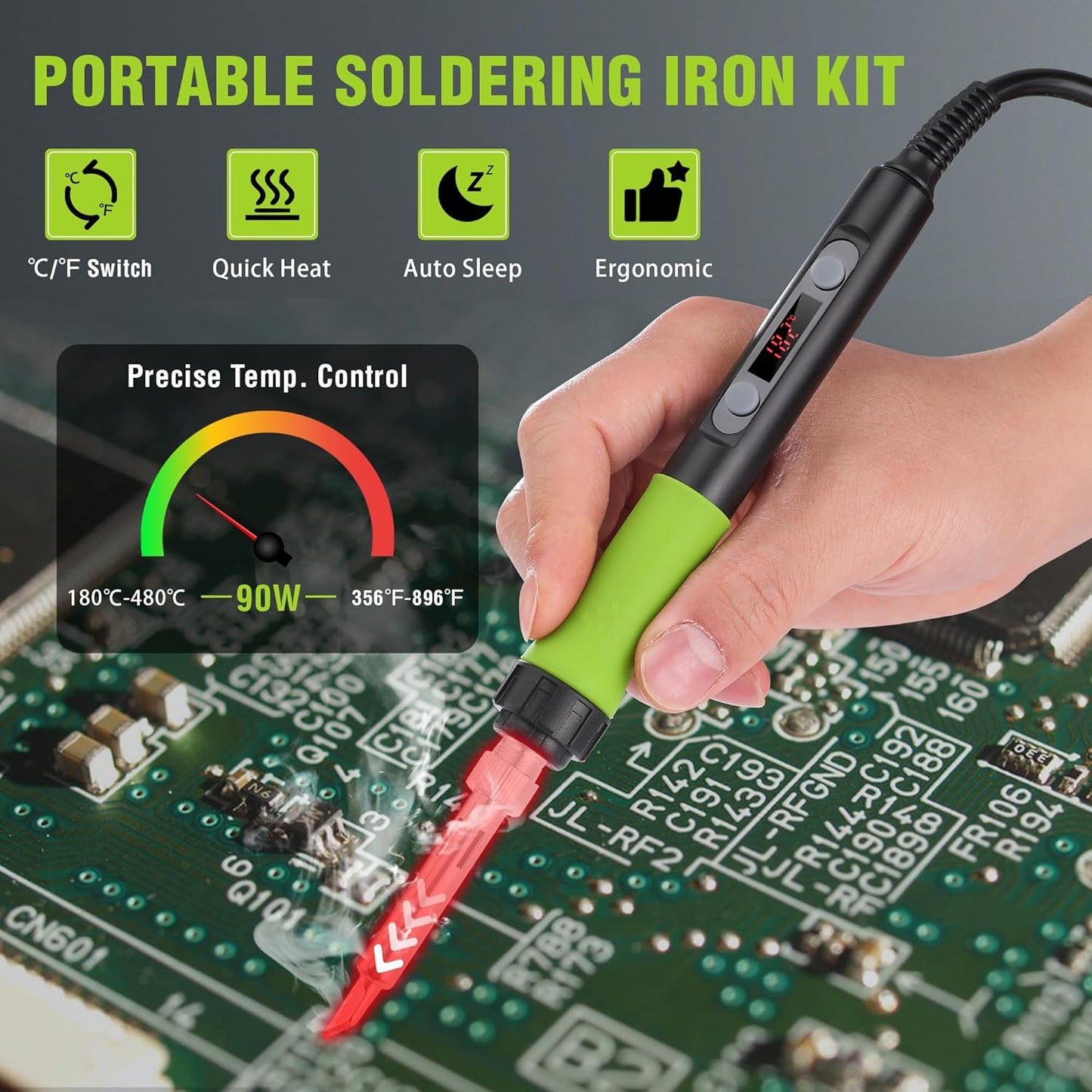 WORKPRO Soldering Iron Kit, 90W Soldering Gun with Digital Display and Iron Tips, 11-in-1 Adjustable Temperature Welding Kit for Electronic Repair, DIY Enthusiasts and Jewelry Makers (110V US Plug)