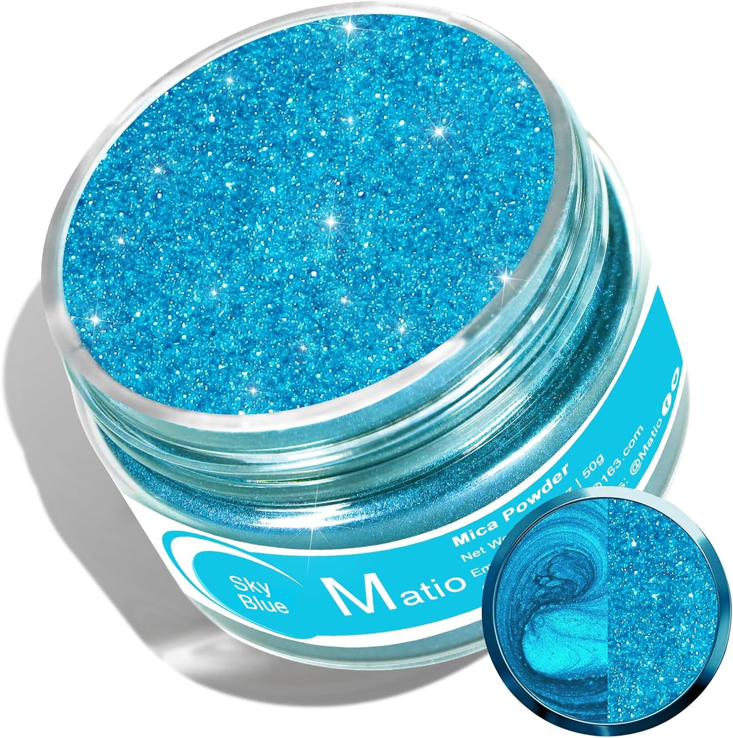 Matio Sky Blue Mica Powder for Epoxy Resin, 1.8oz/ 50g Pearlescent Effect Mica Powder Natural Color Pigment for Soap Making, Bath Bomb, Candle Dye, Resin Craft, Paint, Nails Art, Jewelry,Slime Pigment