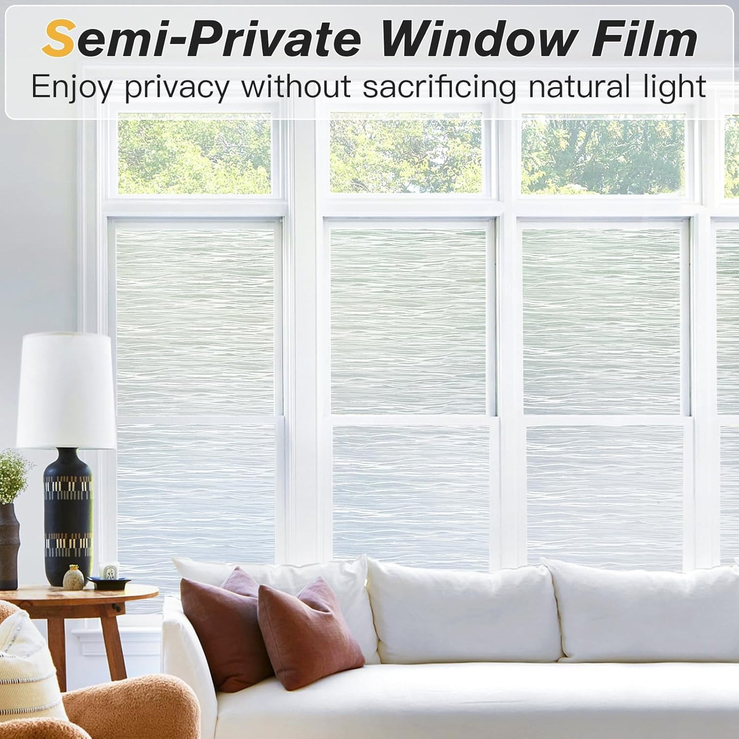 Haton Window Privacy Film, Frosted Glass Privacy Window Clings, Sun Blocking Frosting Opaque Coverings, Static Cling Removable Decorative Stickers for Home Door, Non-Adhesive 35.4" x 157.4"