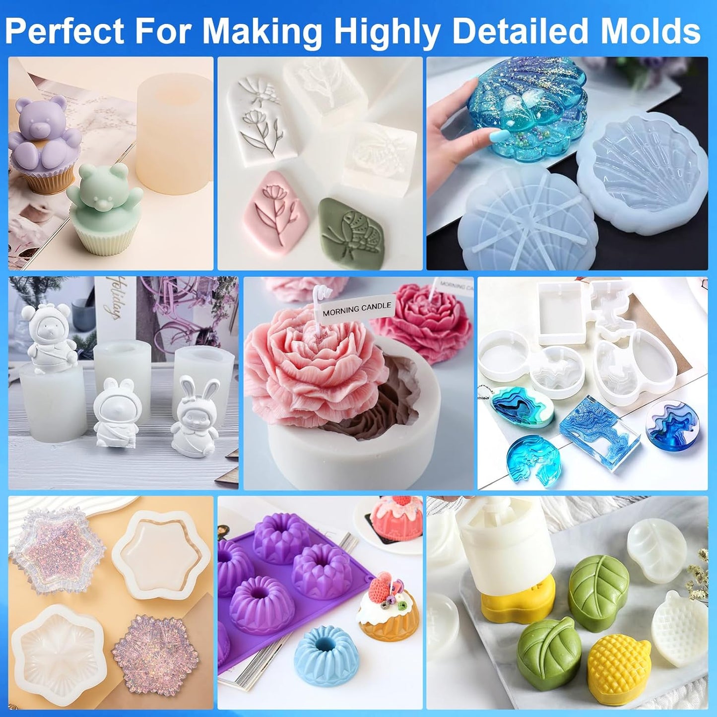 CHANGTIKEJI Silicone Mold Making Kit, 282oz 10A Elastic Liquid Silica Gel for Casting Resin molds and Candle & Soap Mold,Fast Cure Translucent Platinum Silicone Rubber
