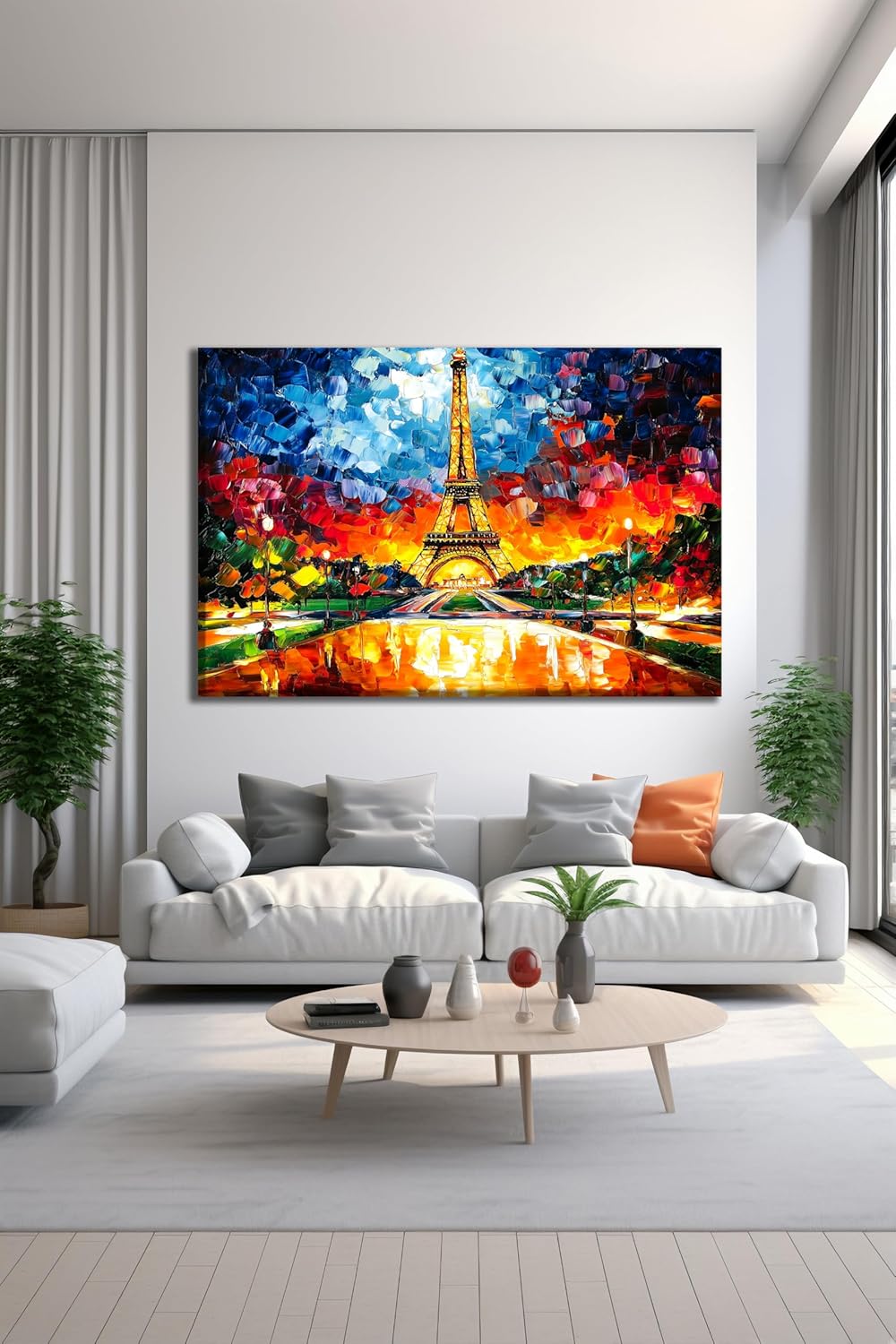 SpiritualHands Paris Eiffel Tower Glass Wall Art Oil Painting for Living Room, Tempered Glass Modern Prints Decor, Large Vivid Color Panel for Bedroom, Kitchen, or Office