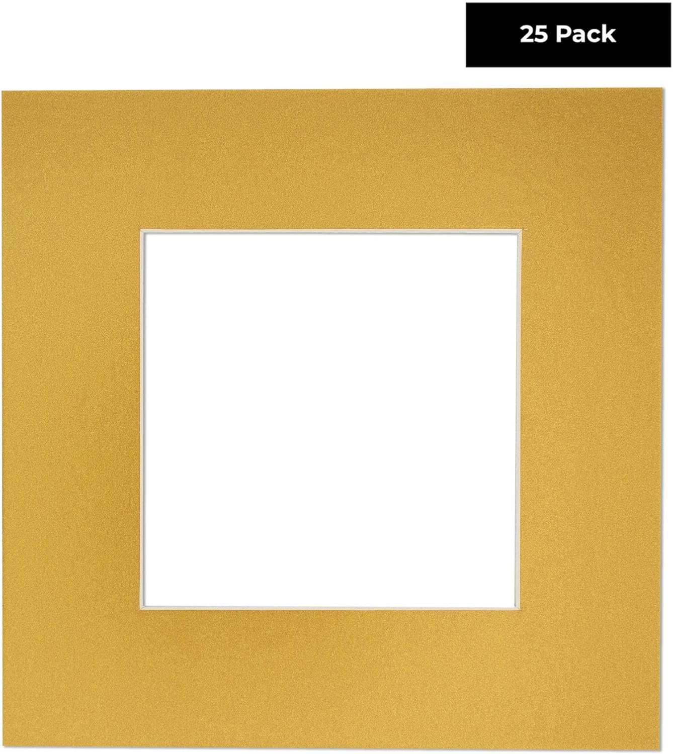 Pack of 25 Acid Free 8x10 Mats Bevel Cut for 5.5x8.5 Photos - Metallic Gold Precut Matboards With Backing Boards and Clear Photo Mat Bags For Pictures, Photos, Framing - 4-ply Thickness