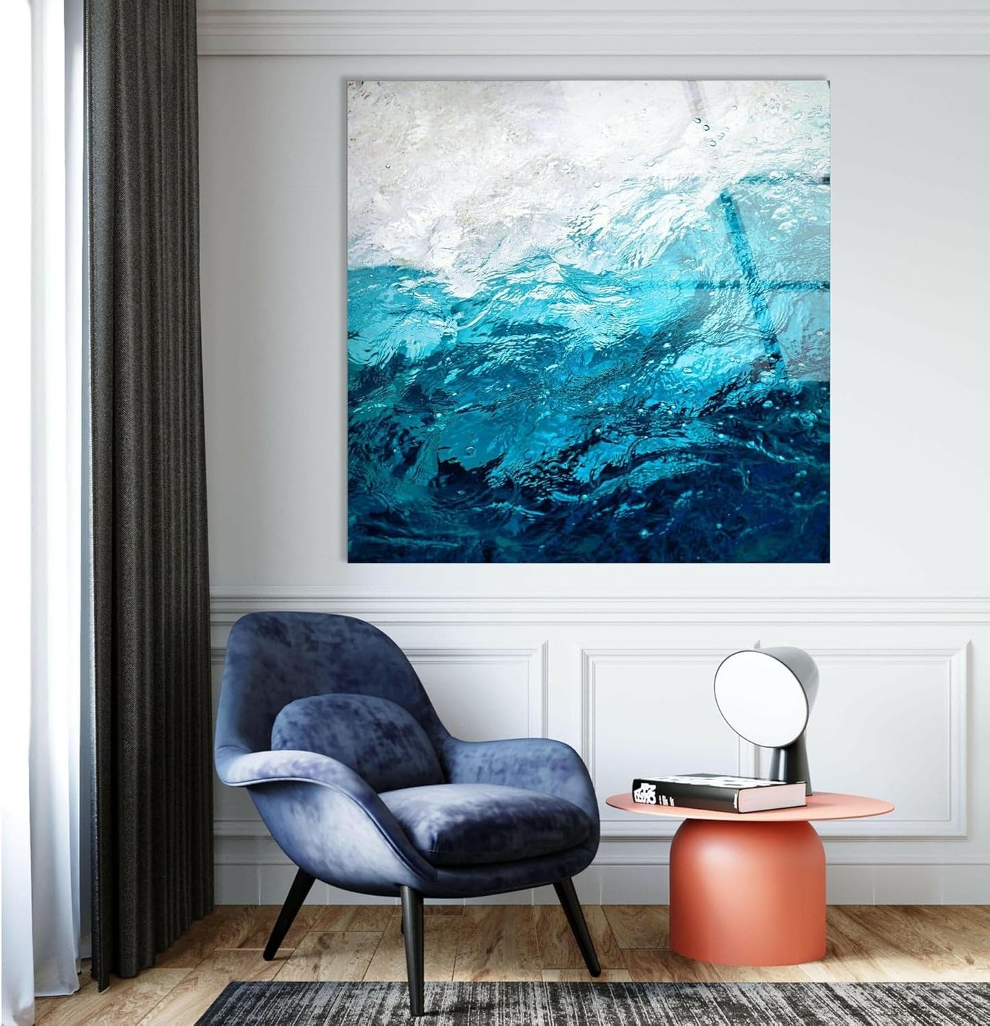 My Photostation.com 60WX40H'' Blue Waves Abstract Glass Wall ArtTempered Glass Printing Wall Decor Large Wall Art Wall Hangings
