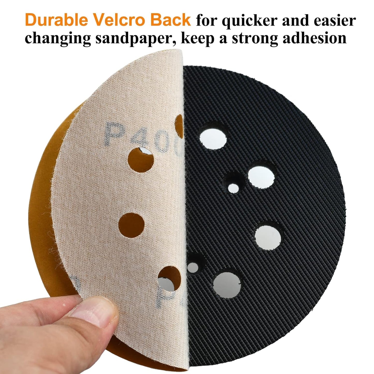 5-Inch 8-Hole Hook and Loop Sanding Discs 400-Grit Random Orbit Sandpaper, 50-Pack
