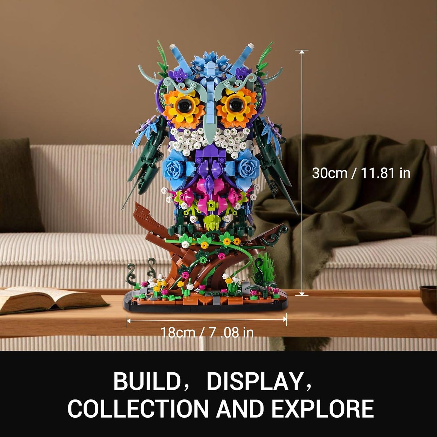 Sillbird Flower Owl Building Sets for Adults Halloween Creative Gift Ideas for Women Men Mom Her, Home Decor Display or Table Centerpieces - Buildable Floral Animals Botanical Model Collection
