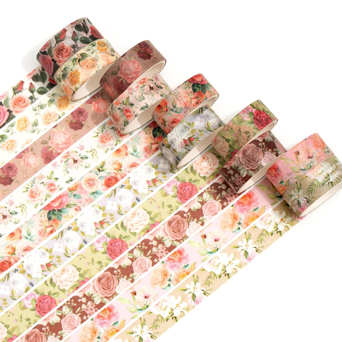 10 Rolls Blooming Flowers Washi Tape Set Floral Arts Adhesive Tapes Colorful Garden Decorative Masking Tape Sets for Craft, Kids, Scrapbook, DIY, Gift Wrapping (1-Pinky)