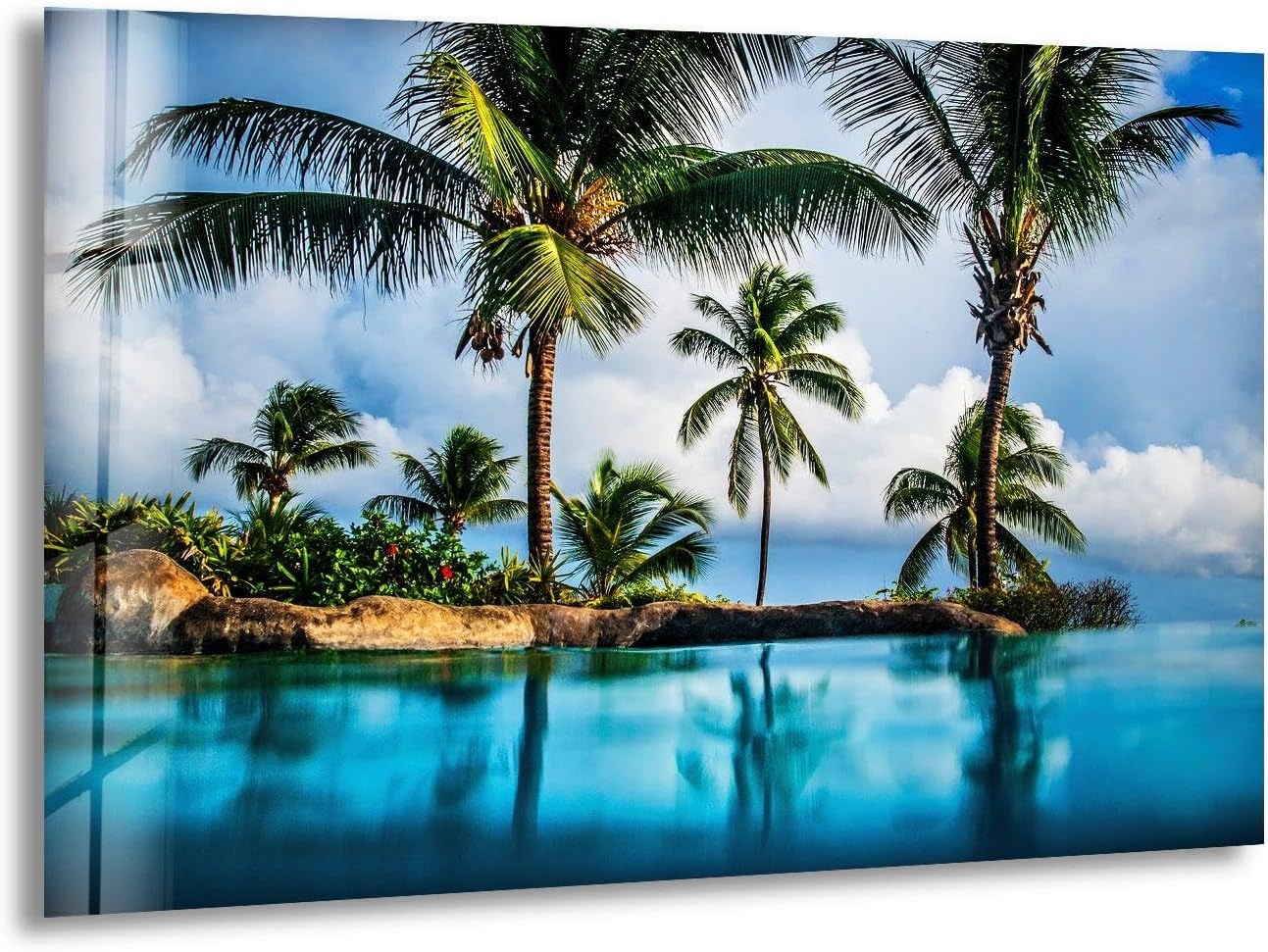 My Photostation.com 20Wx14H'' Island & Blue Sea Glass Wall ArtTempered Glass Printing Wall Decor Large Wall Art Wall Hangings