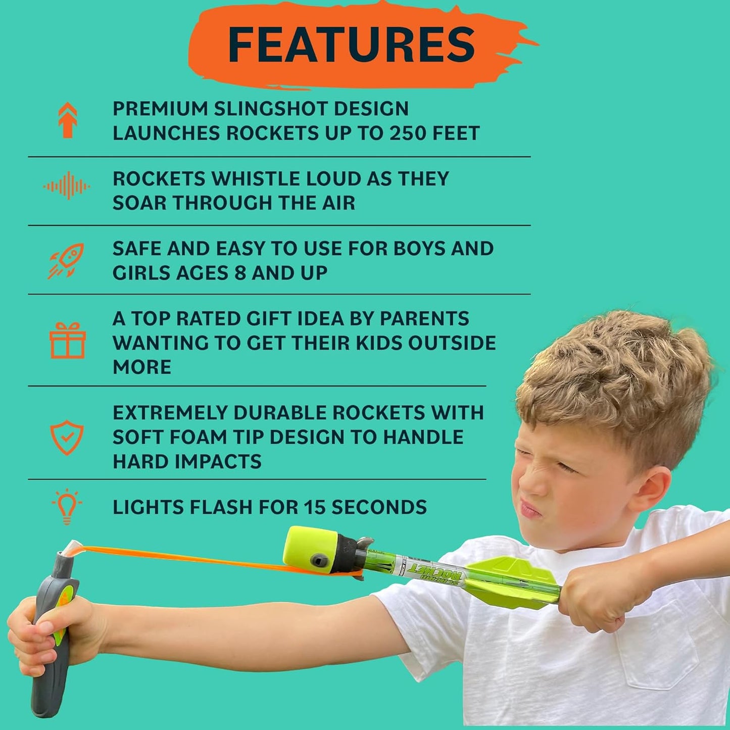 Light Up Foam Rocket Toys for Kids: Best LED Rocket Launcher Slingshot Lights Up & Makes Noise! for Boys & Girls. Outdoor Toy Party Favors Easter Stuffers & Great Gifts for Ages 8 9 10 11 12 13 +