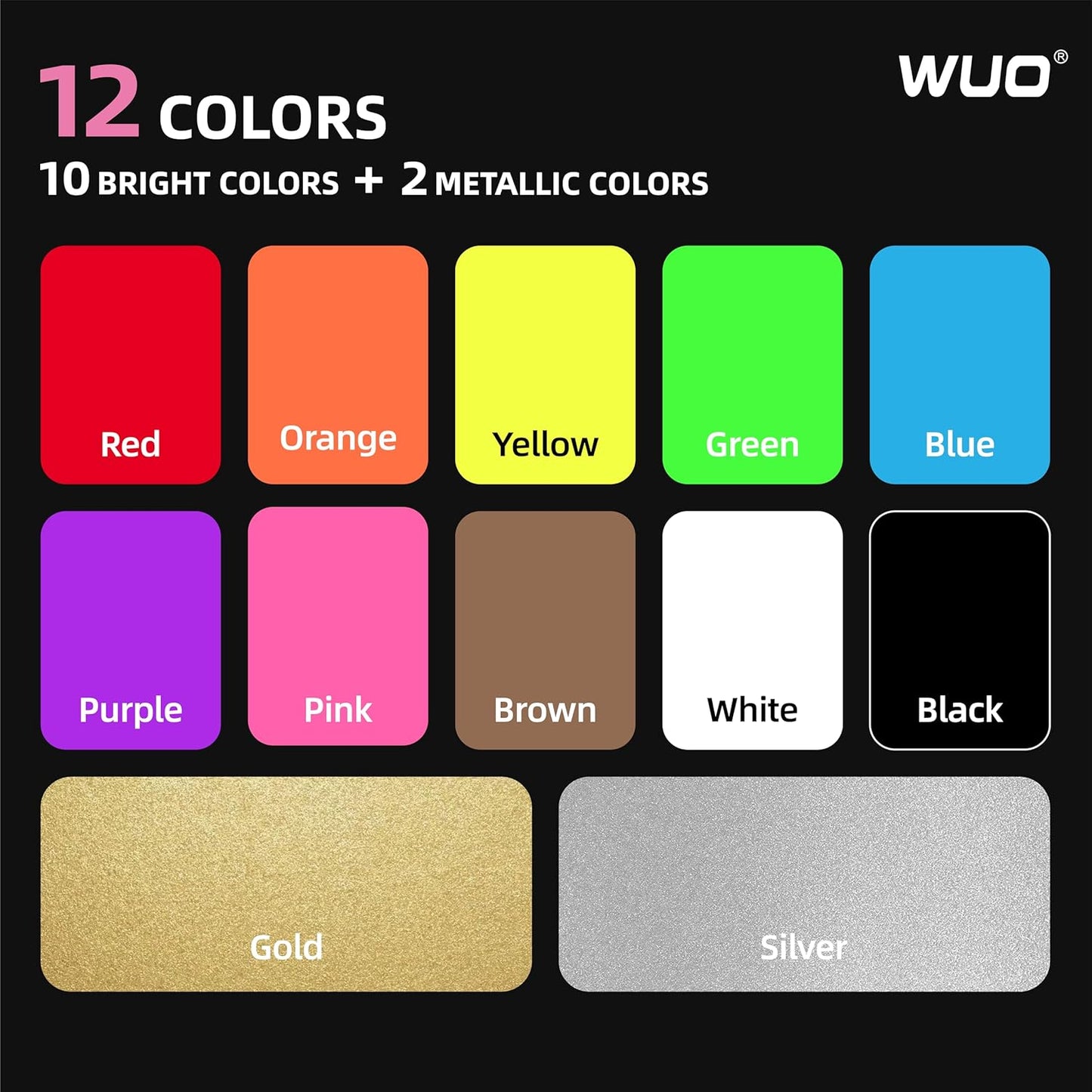 WUO Window Chalk Markers,12 Colors Car Markers,10mm 3-In-1 Jumbo Wide Nib, Dust-Free & Non-Toxic - Erasable Blackboards Marker For Rock Painting, Poster, Stone, Ceramic, Glass