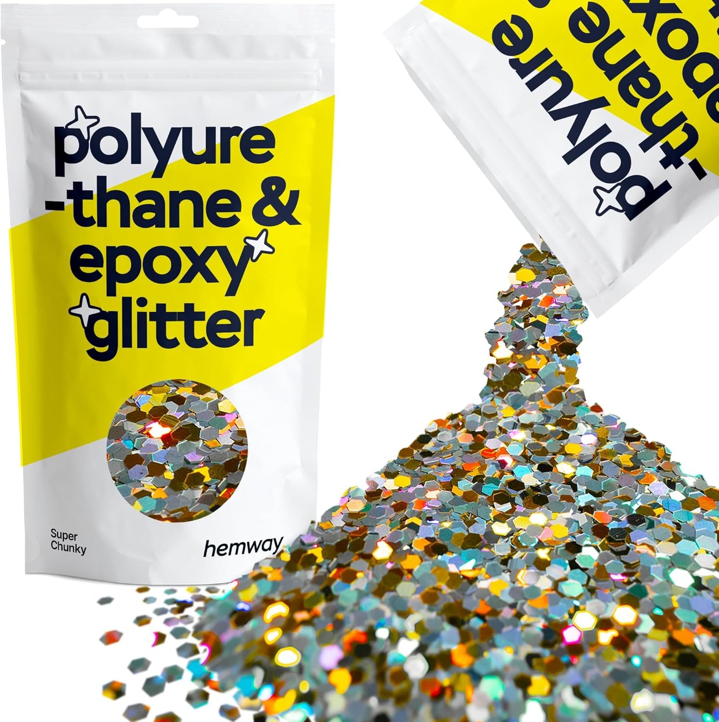 Hemway Glitter for Resin 100g Gold Silver Holographic Metallic Crystals for Epoxy Craft Super Chunky Flakes Tumblers Wax Melt