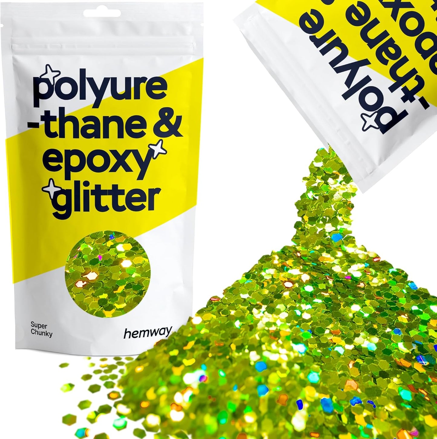 Hemway Glitter for Resin 100g Lime Green Holographic Metallic Crystals for Epoxy Craft Super Chunky Flakes Tumblers Wax Melt
