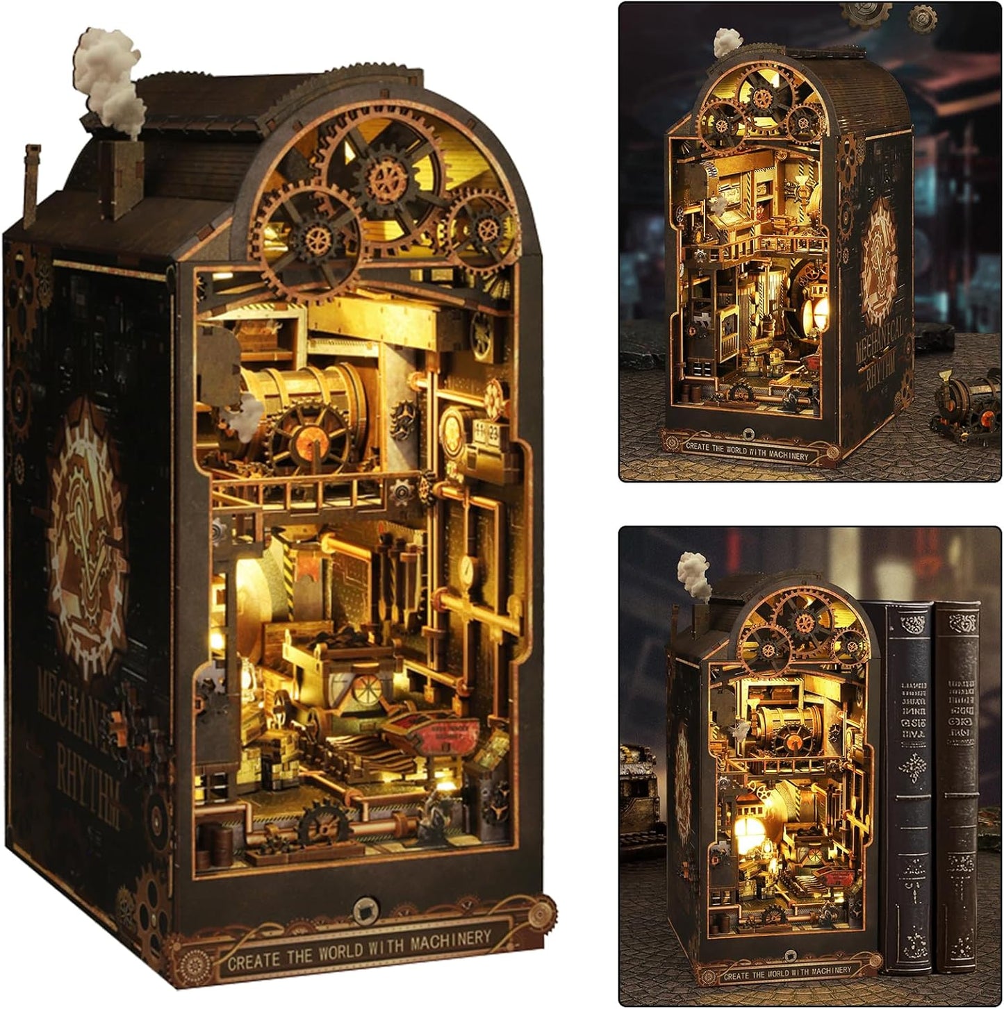 ISSEVE Book Nook Kit, 3D Wooden Puzzle DIY Miniature House Kit for Booknook Shelf Insert Decoration, Magic Book House Stand Bookshelf Dollhouse for Adults with Sensor Ligh (Mechanical Rhythm)