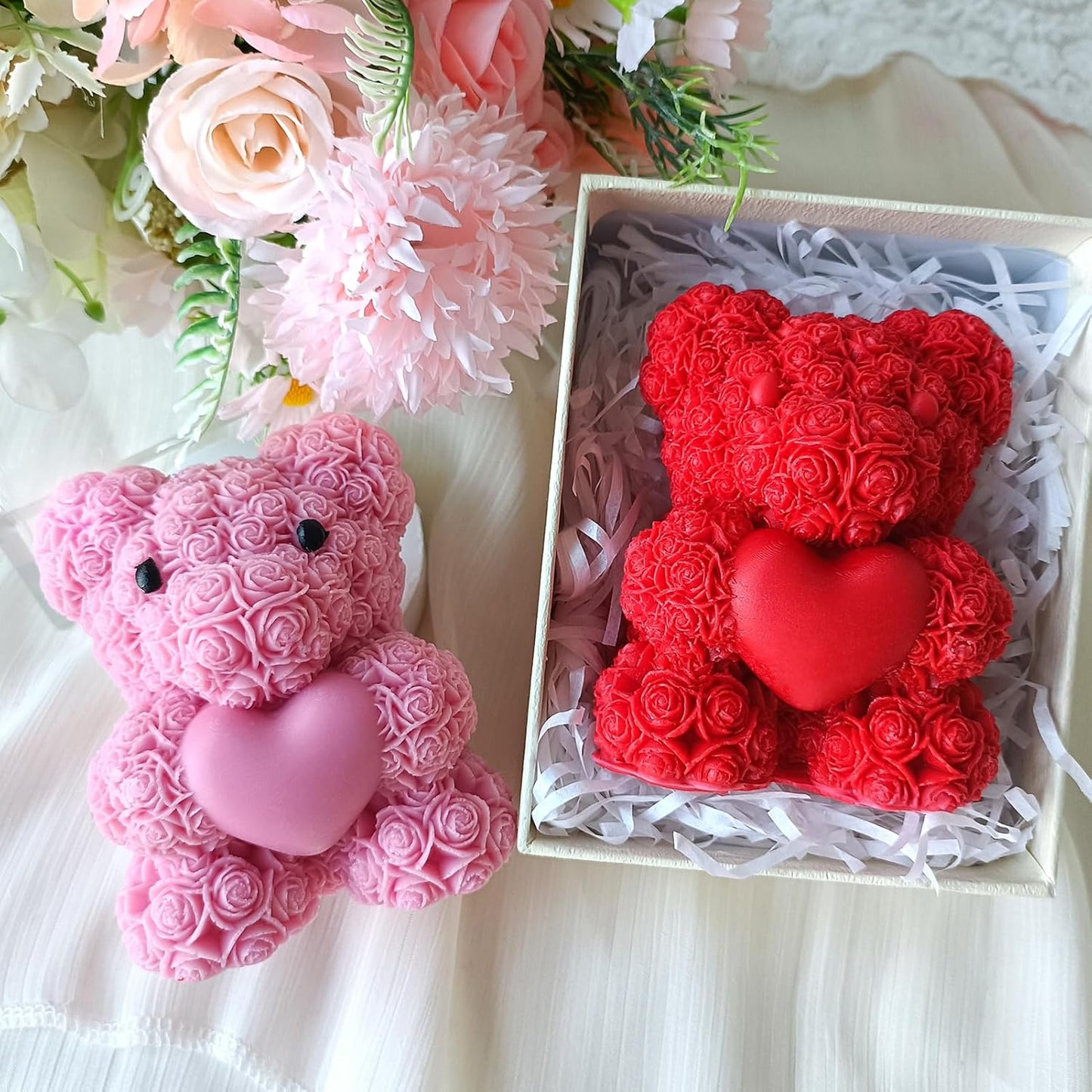 Rose Bear Candle Mold,Teddy Bear Silicone Molds for Candle Making,Epoxy Resin Bears Molds for DIY Handmade Soaps, DIY Candle, Mother's Day Gifts, Birthday Gifts, Home Decor Crafts (Mini)