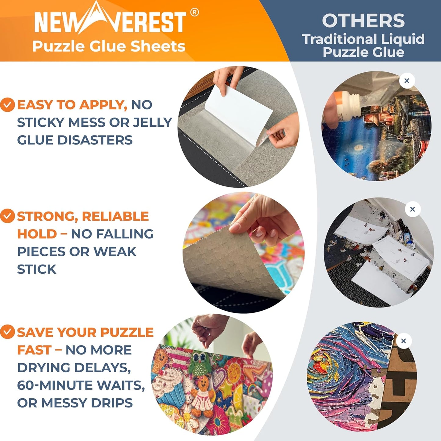 Newverest 24-Pack Puzzle Glue Sheets 10×10″ – Preserve & Display 4 × 1000-Piece Jigsaw Puzzles – Peel & Stick Puzzle Saver with 8 Adhesive Hangers – No Glue, No Mess, Ships Flat, Gift-Ready Box