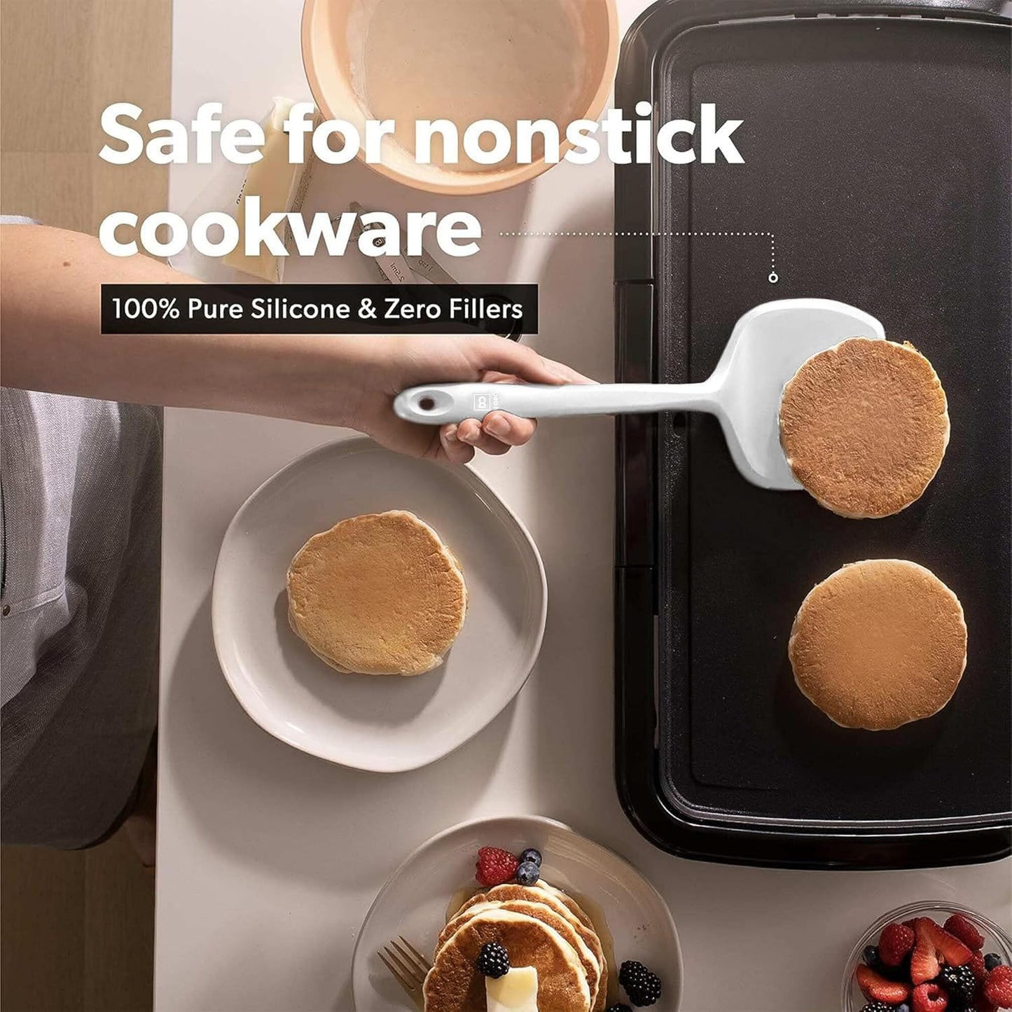 New DI ORO Seamless Series Moda 4-Piece Silicone Turner Spatula Set - 600°F Heat-Resistant Flexible Kitchen Spatulas for Nonstick Cookware - Flippers for Eggs & Pancakes - Utensils for Cooking (Stone)