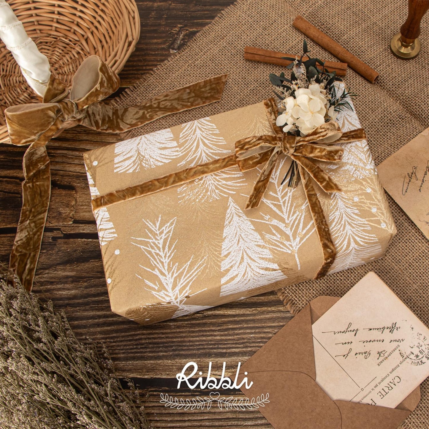 Ribbli Khaki Velvet Ribbon 3/8 Inches Luxury Crinkled Brown Christmas Ribbon for Gift Wrapping Crafts Home Decor-Continuous 10 Yard