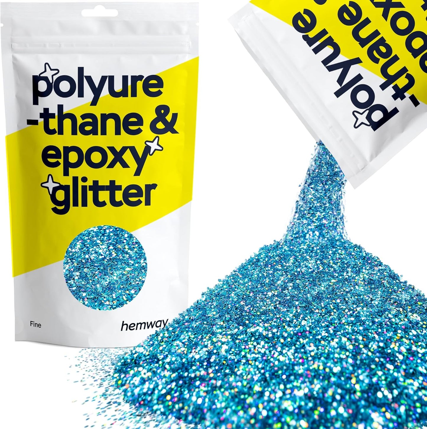 Hemway Polyurethane & Epoxy Resin Glitter 100g / 3.5oz Metallic Crystal Flake Additive for Flooring Jewelry Tumblers Glass Pigment - Fine (1/64" 0.015" 0.4mm) - Ocean Blue Holographic