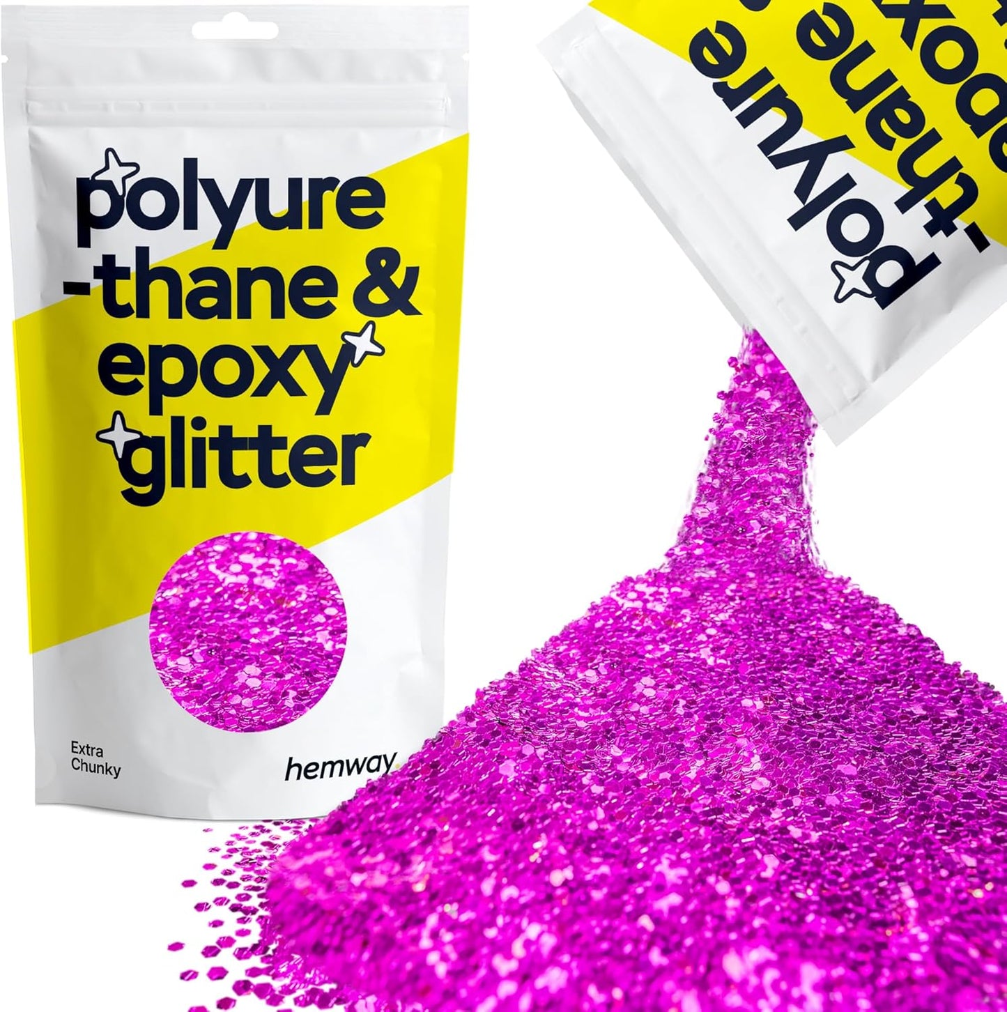 Hemway Polyurethane & Epoxy Resin Glitter 100g / 3.5oz Metallic Crystal Flake Additive for Flooring Jewelry Tumblers Glass Pigment - Extra Chunky (1/24" 0.040" 1mm) - Fuchsia Pink