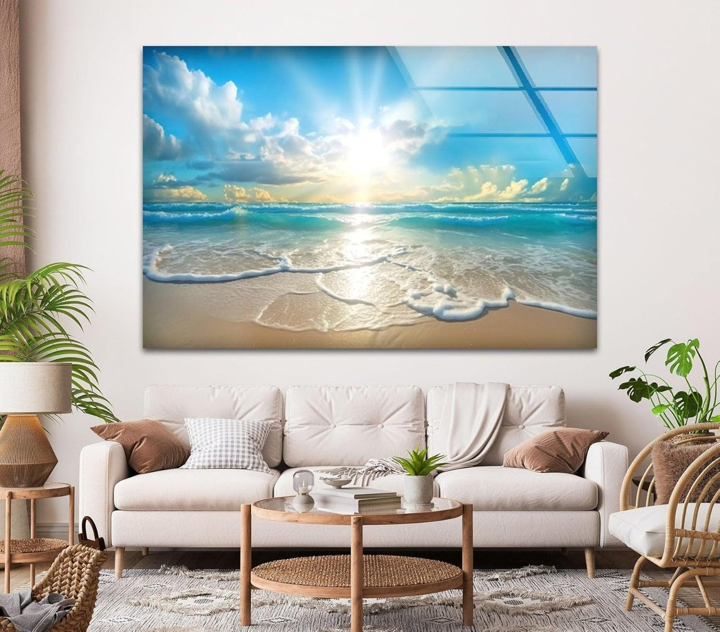 My Photostation.com 35.5Wx30H'' Beautiful Sunset & Ocean Glass Wall ArtTempered Glass Printing Wall Decor Large Wall Art Wall Hangings