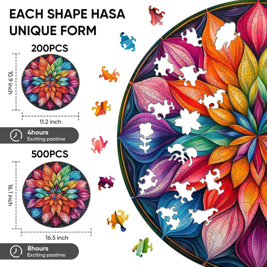 Wooden Puzzles for Adults 500 Pieces, Color Mandala Jigsaw Puzzles, Unique Design Color Challenge Adult Puzzles for Family Game Gift, Home Decor, 16.1x16.5 inch