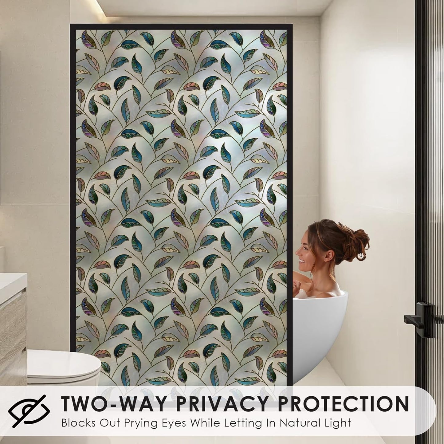 DKTIE Window Privacy Film Frosted Glass Static Cling UV Sun Blocking Heat Control Window Tint Day and Night Insulation Home Bathroom Door Decorative (S166, 23.6'' x 118.1'')