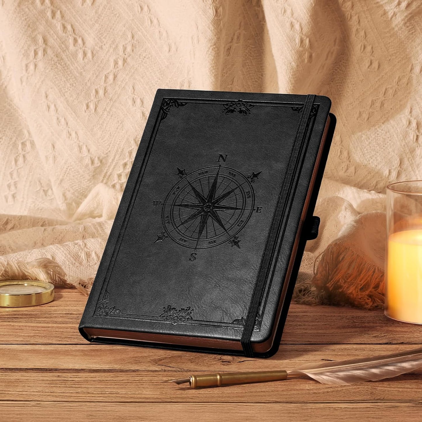 AHGXG Thick Journal Blank Notebook for Men - 320 Numbered Pages A5 Notebook for Writing, 100gsm Plain Paper, Vintage Leather Hardcover, for Women Work Office School, 5.75'' X 8.38''- Black