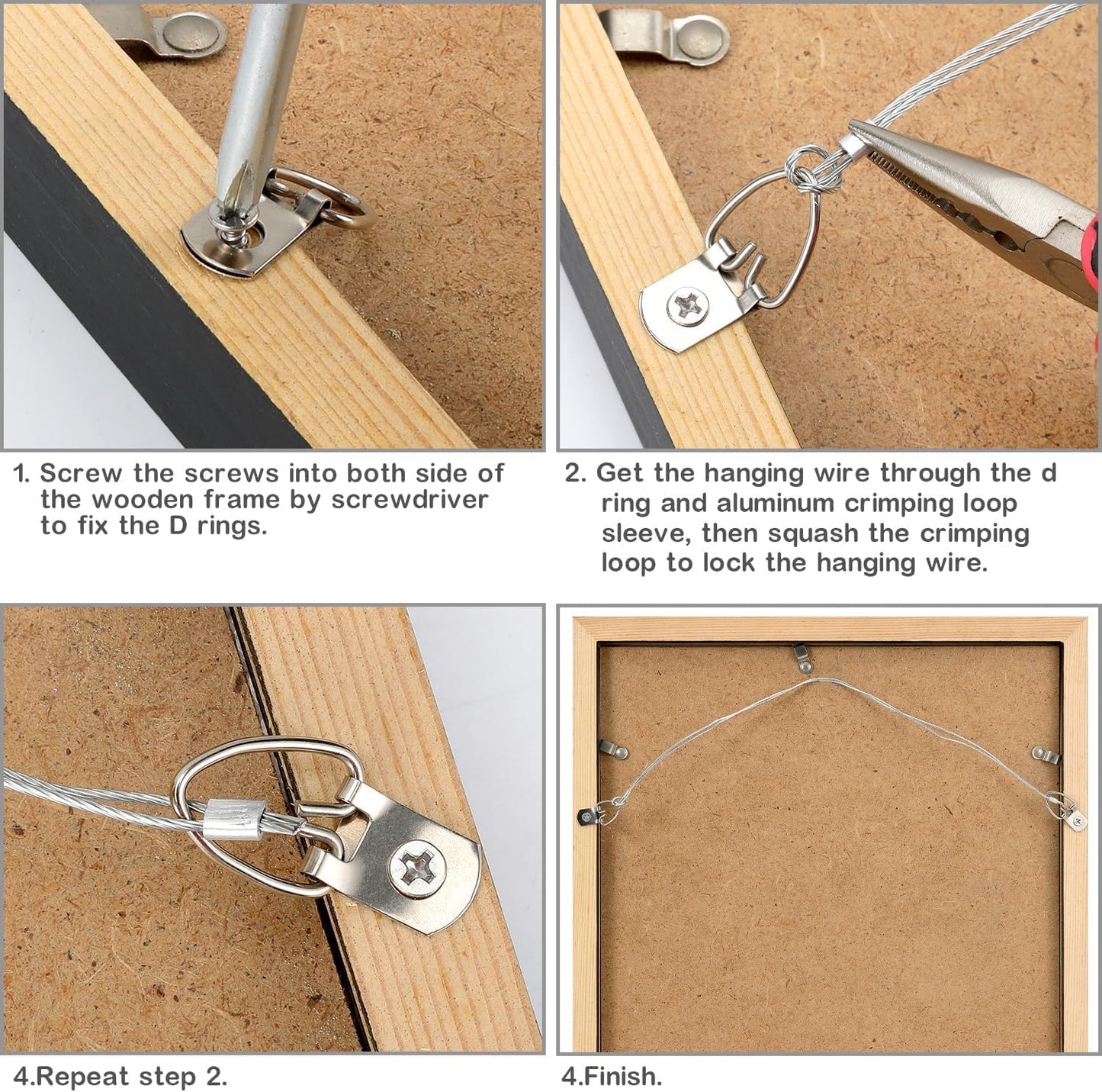 Picture Hanging Wire Kit, 100 FT Braided Hanging Wire, 60pcs D Ring Picture Hangers , 60pcs Aluminum Crimping Loop Sleeve, 60pcs Screws, for Hanging Pictures Painting Hanging Kit Photo Frames