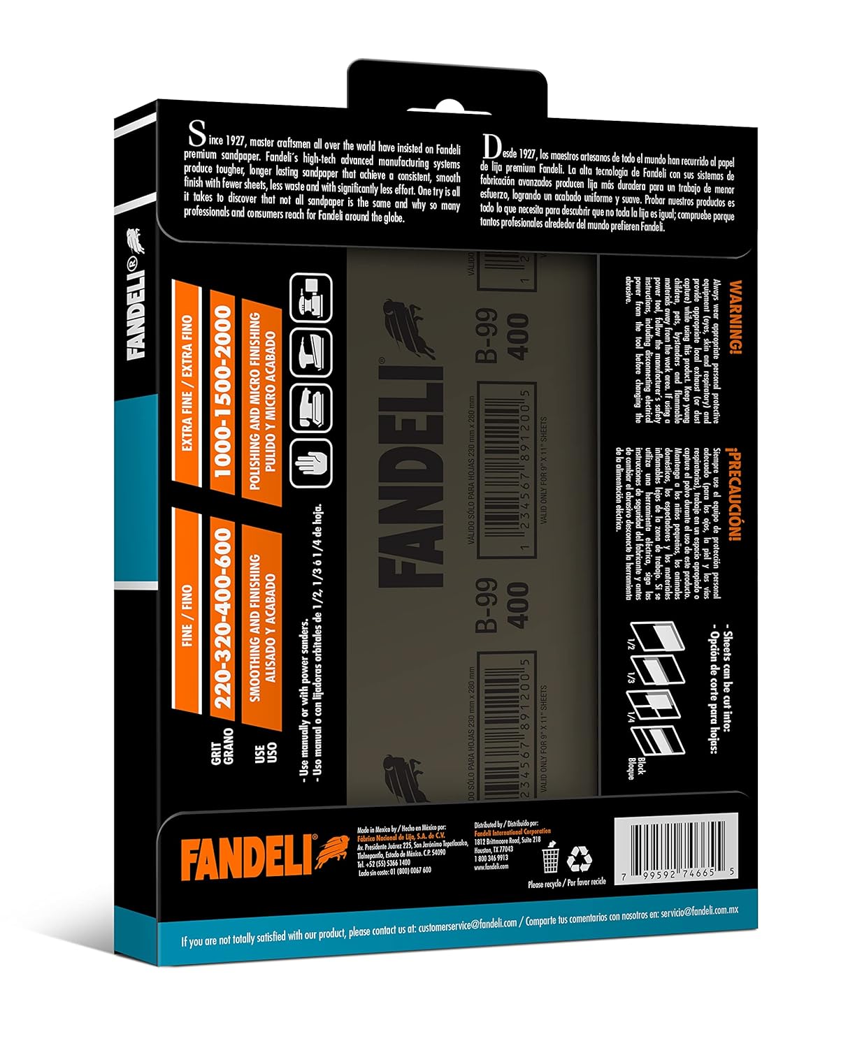 Fandeli | Waterproof Sandpaper | 1500 Grit | 25 Sheets 9'' x 11'' | For Car Polishing, Wooden Furniture Sanding and Metal Sanding | Water Resistant