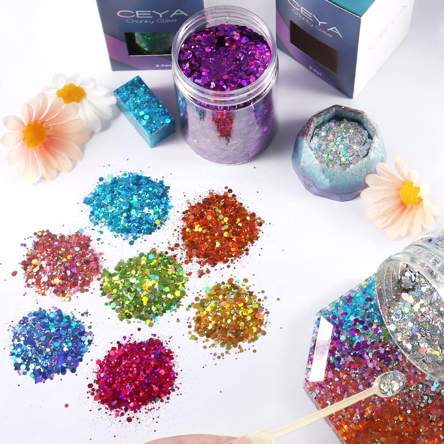 Ceya Holographic Chunky Glitter, 4.9oz/ 140g Purple Craft Glitter Powder Mixed Chunky & Fine Flakes Iridescent Nail Sequins for Nail Art, Hair, Epoxy Resin, Tumblers, Slime, Painting, Festival Decor