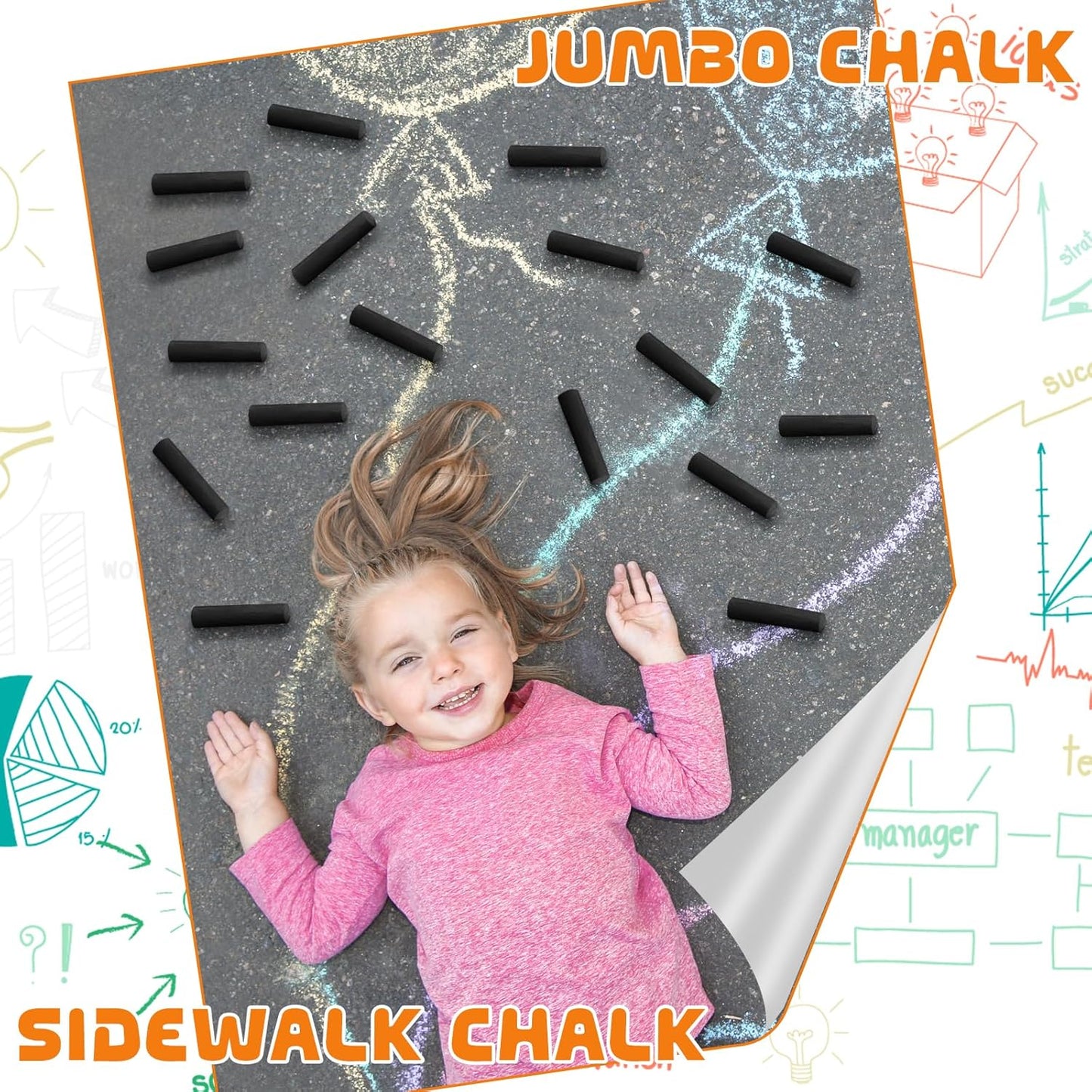 20 Pcs Sidewalk Chalks for Kids Non Toxic Jumbo Chalk for Party Gift Outdoor Art Classroom Play Painting (Black)