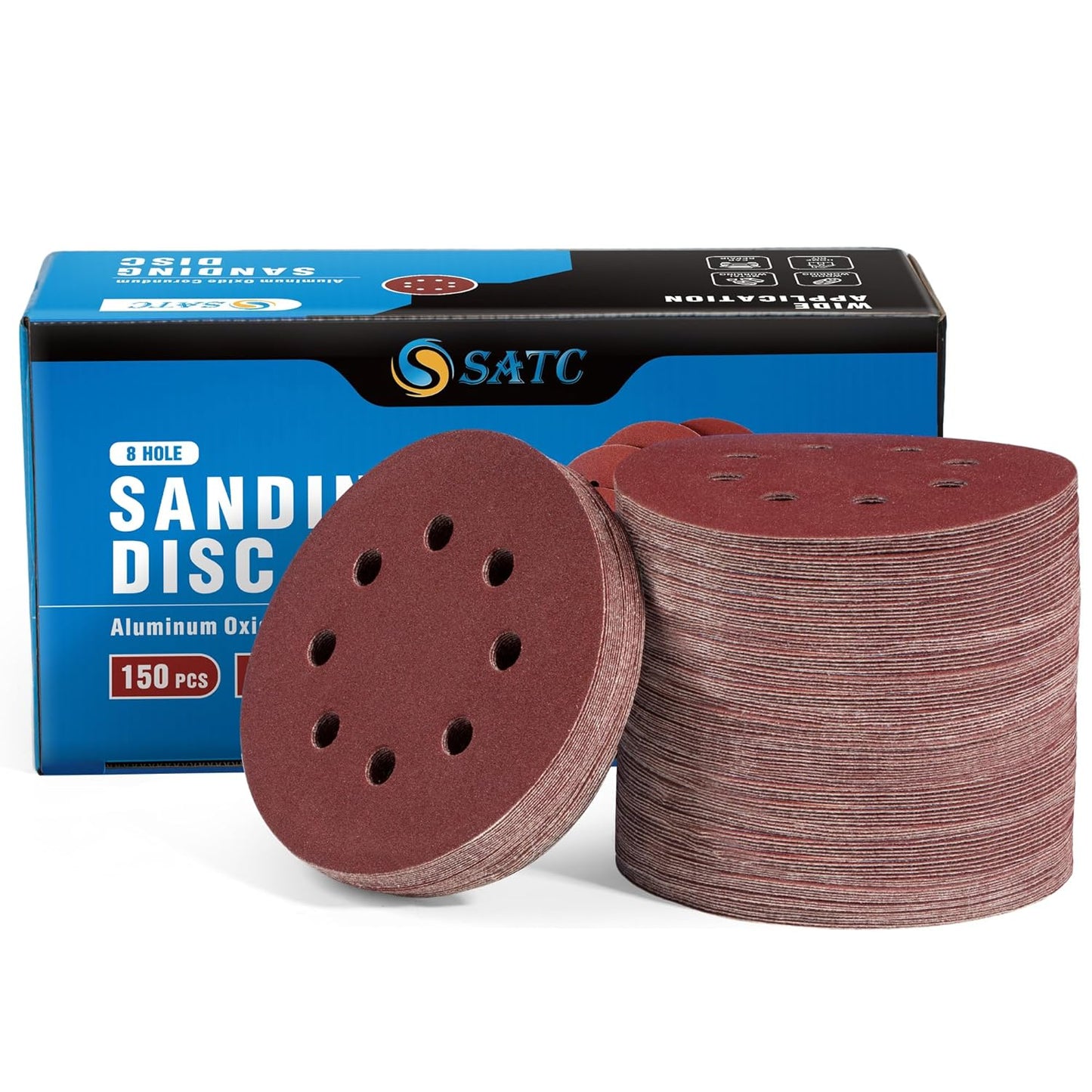 S SATC 150PCS 5 Inch 8 Holes Dustless Hook and Loop Sanding Discs, 240 Grit Sandpaper for Random Orbital Sander