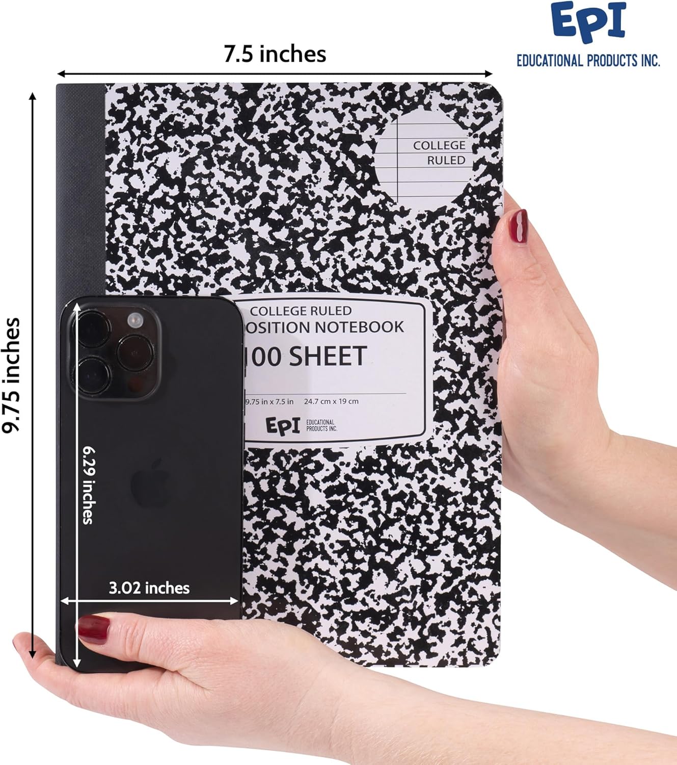 EPI Marble Hardcover College Ruled Composition Notebook | 200 Pages (100 Sheets), 9.75 x 7.5 in, Sturdy Sewn Binding | School, Office, Journaling, Notes - 48 Pack