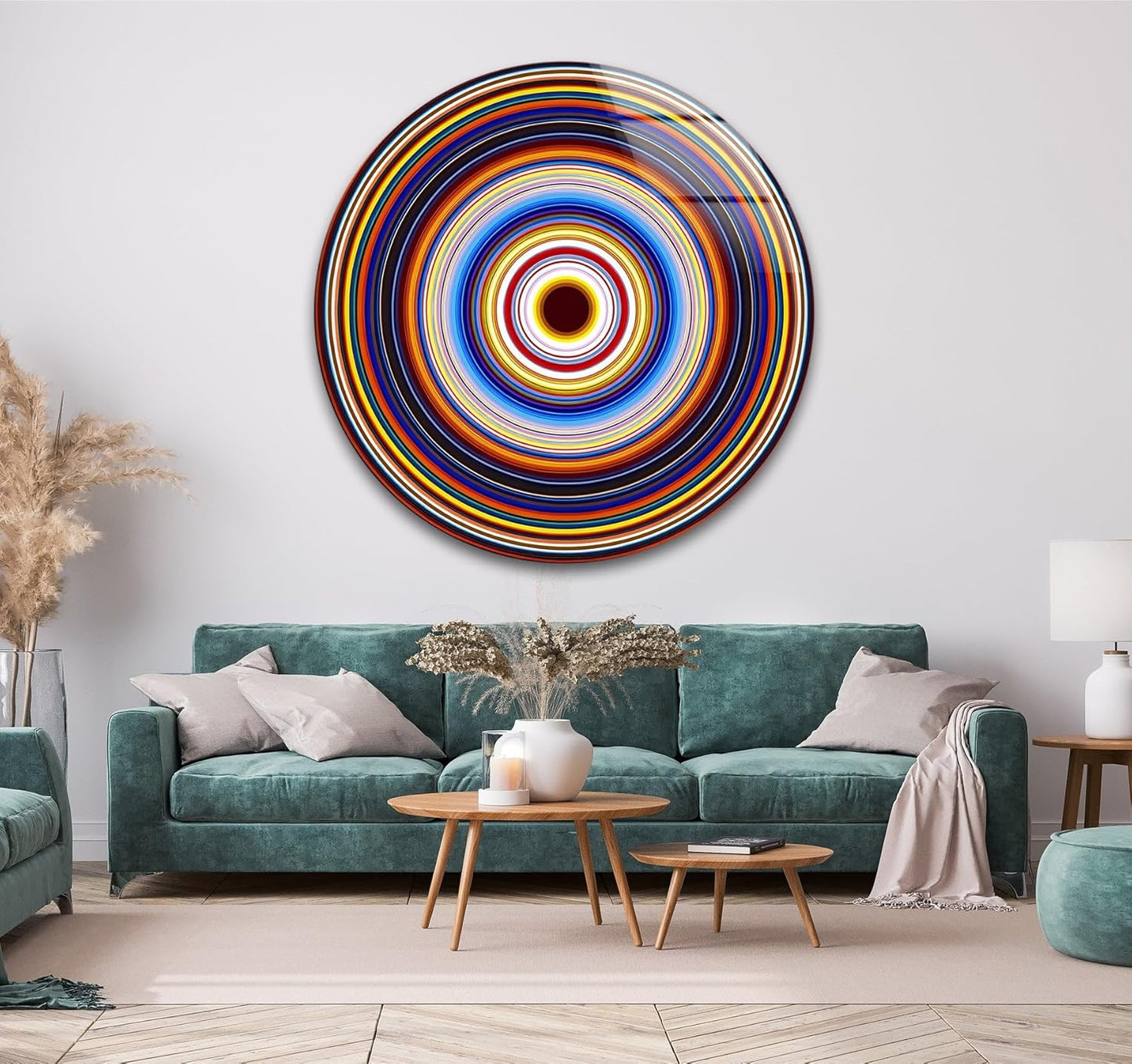 My Photostation.com 20''(50cm) Diameter Colorful Concentric Circles Round Glass Wall Art Tempered Glass Printing Wall Decor Large Wall Art Wall Hangings