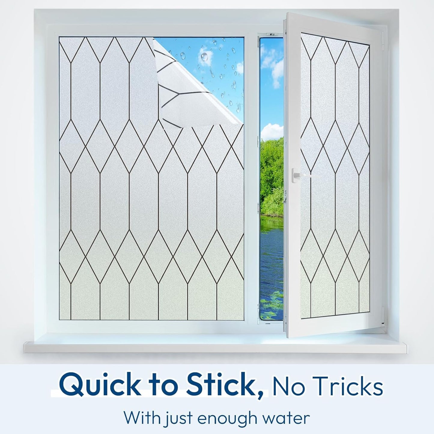 rabbitgoo Window Privacy Film for Glass Windows, Frosted Glass Cling with Decorative Moroccan Lattice, Removable Heat Control Sun Blocking Door Covering Sticker for Home Bathroom, 23.6 x 157.4 inches