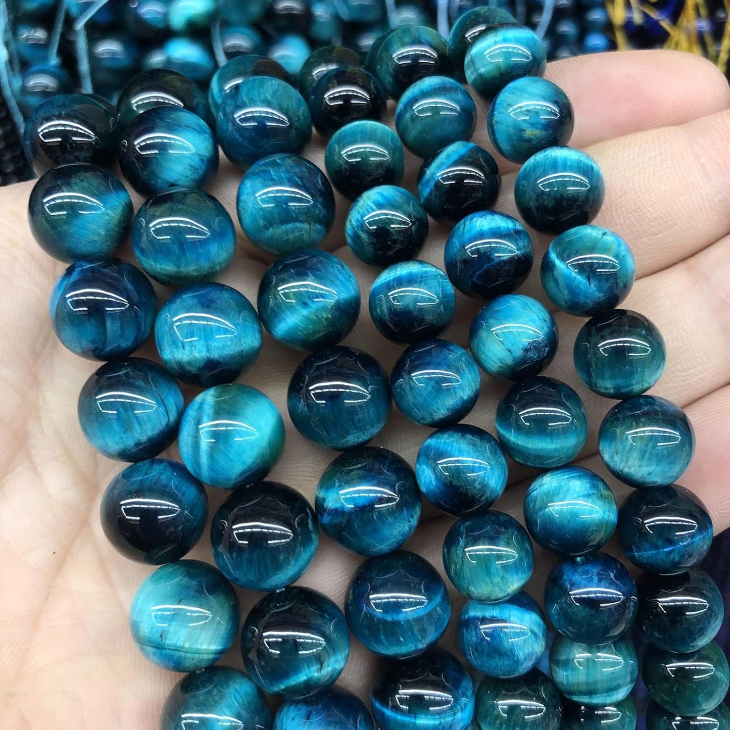 120PCS 6mm Blue Tiger Eye Gemstone Loose Beads Natural Round Loose Stone Beads for Jewelry Making DIY Bracelet Necklace Earrings 2 Strand 32"