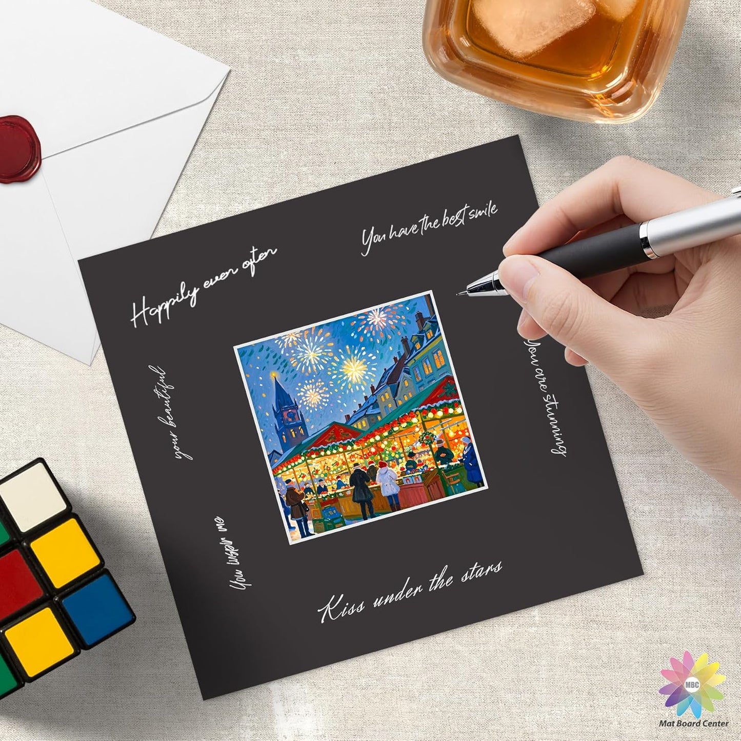 Mat Board Center, 8X8 Black Mats for 4X4 Pictures - Acid Free, 4-Ply Thickness, White Core, Bevel Cut - for Artworks, Photos, Framing - Pack of 12