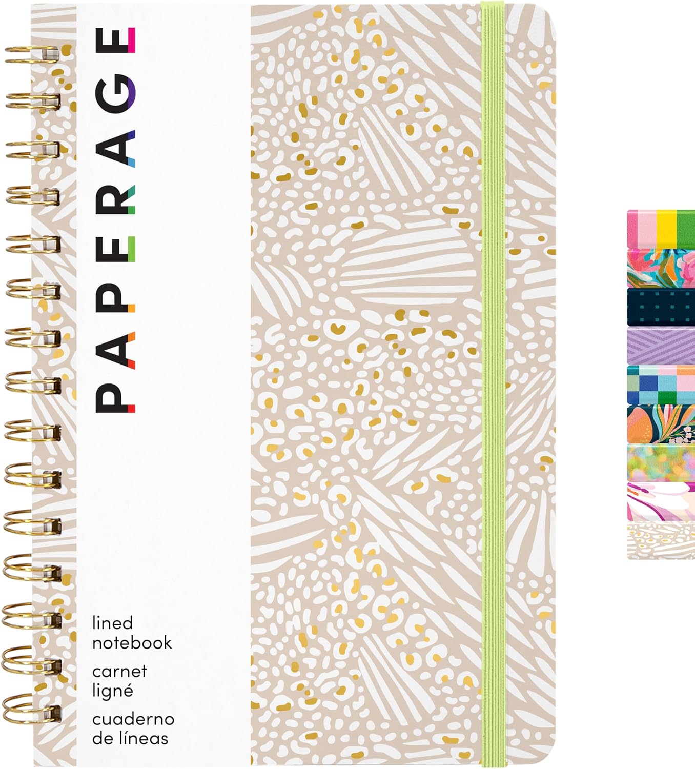 PAPERAGE Lined Spiral Journal Notebook, (Golden Safari), 160 Pages, Hardcover Journal for Women & Men, Medium 5.5 in x 8 in - 100 GSM, Thick Paper, Spiral Notebook for Work, School & Journaling