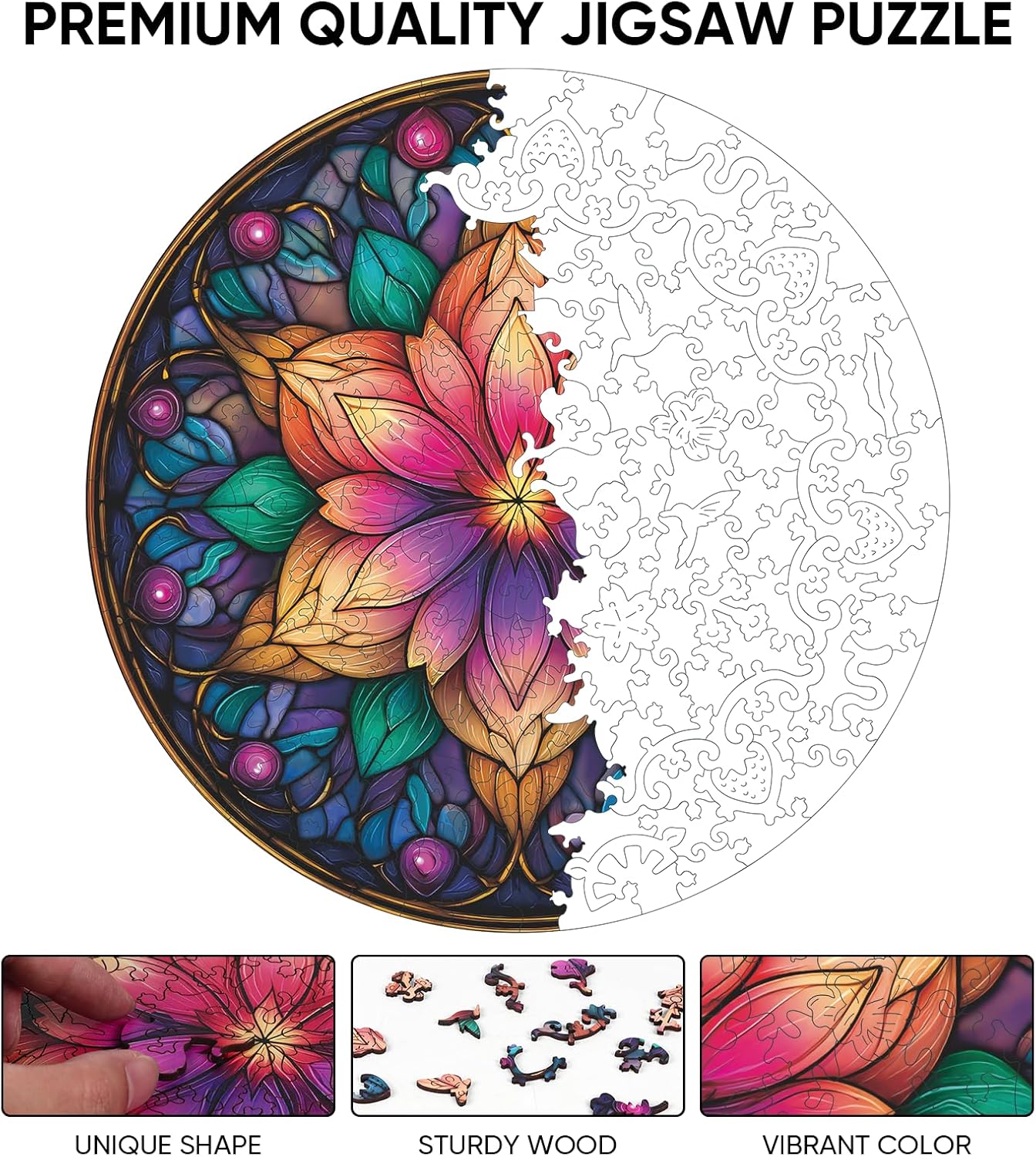 Wooden Puzzles for Adults, Dream Lotus Adult Puzzles 200 Pieces, Wooden Jigsaw Puzzles Unique Shape, Best Gifts for Adults Family Game, 11.2x11.2 inch