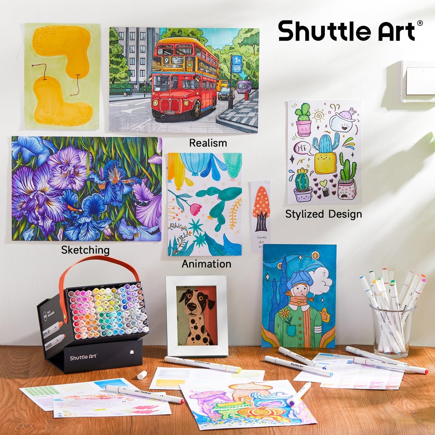 Shuttle Art 101 Colors Alcohol Markers, 100 Colors Dual Tip Art Marker Set Plus 1 Colorless Blender with Marker Case Perfect for Illustration Students Adult Coloring Sketching