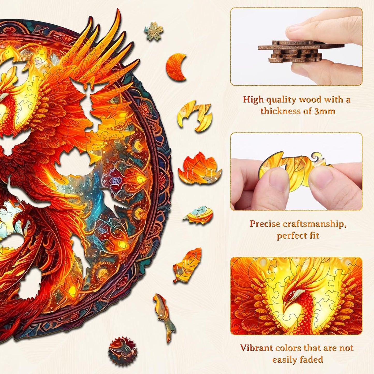 KAAYEE Wooden Jigsaw Puzzles-Wooden Puzzle Adult Unique Shape Advanced Phoenix Wooden Jigsaw Puzzle for Adult, Family Puzzles 21.6 * 20in 680pcs