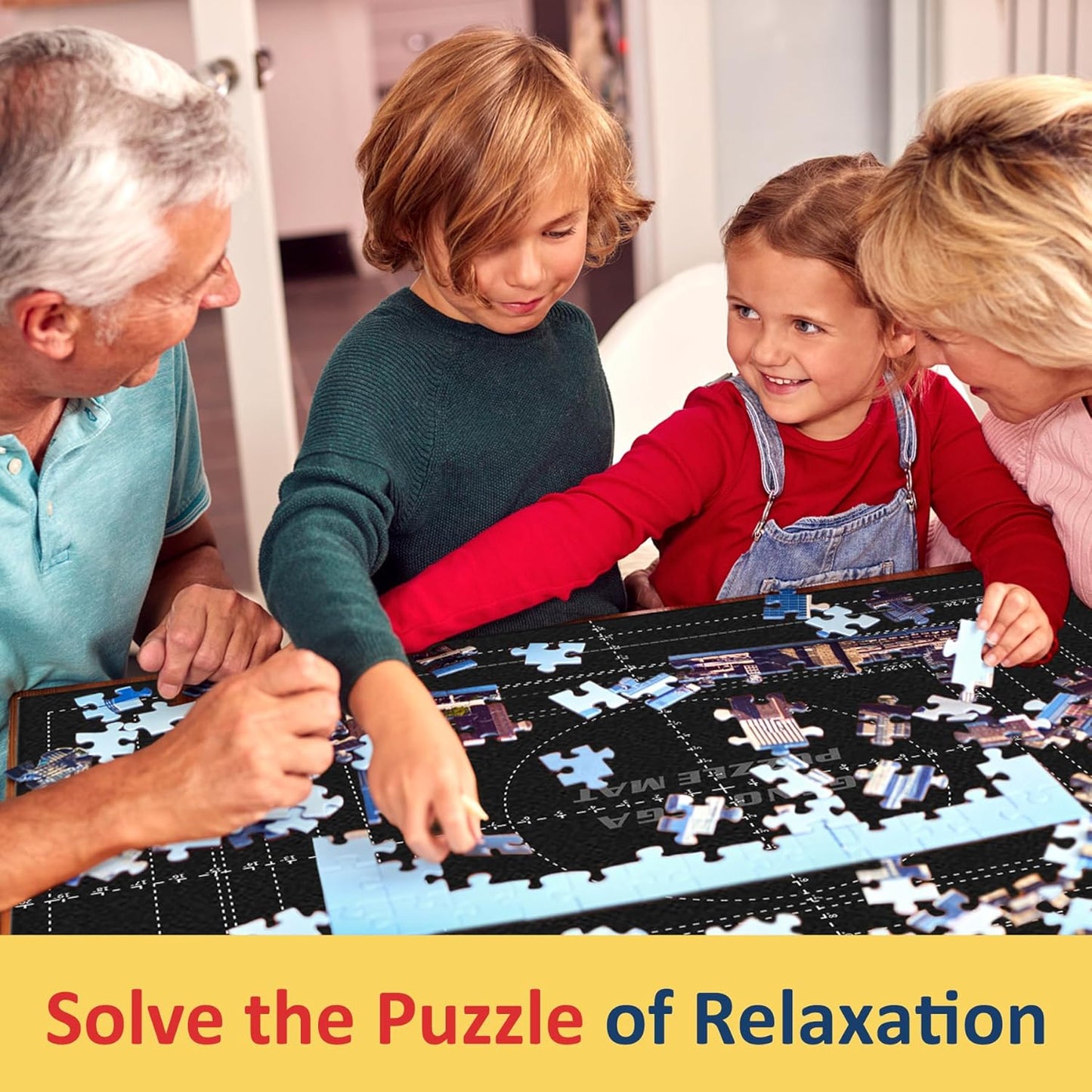Puzzle Mat Roll Up for 3000 2000 1500 Pieces Jigsaw Puzzles, Large Portable Pad Table Non-Slip Board Saver Mats with 6 Sorting Trays, Inflatable Tube, 3 Straps, Keeper Storage Bag, Adults Gifts