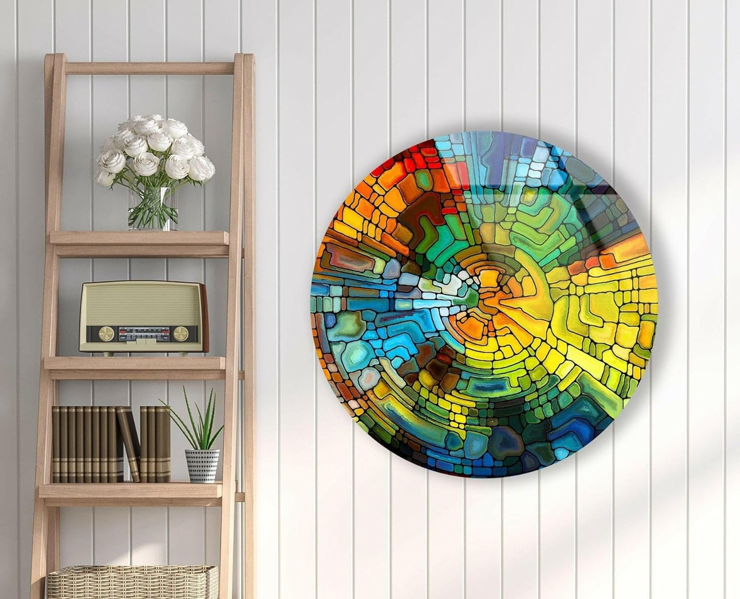 My Photostation.com 15.8''(40cm) Diameter Stained Yellow Round Glass Wall Art Tempered Glass Printing Wall Decor Large Wall Art Wall Hangings