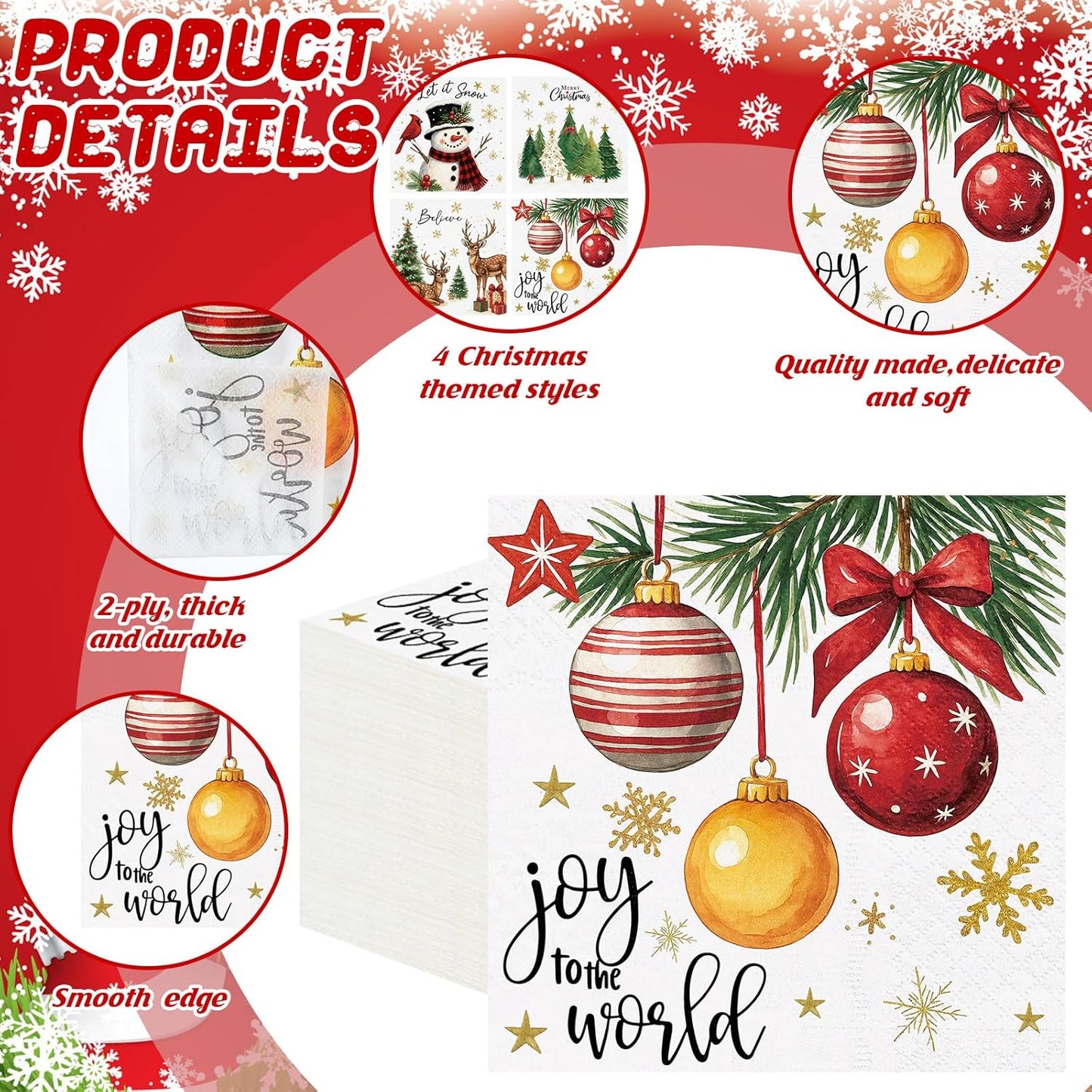 Janlaugh 200 Pcs Christmas Paper Cocktail Napkins Disposable 2 Ply Xmas Style Decoupage Beverage Napkins for Xmas Holiday Winter Dinner Table Decor (Classic Style)