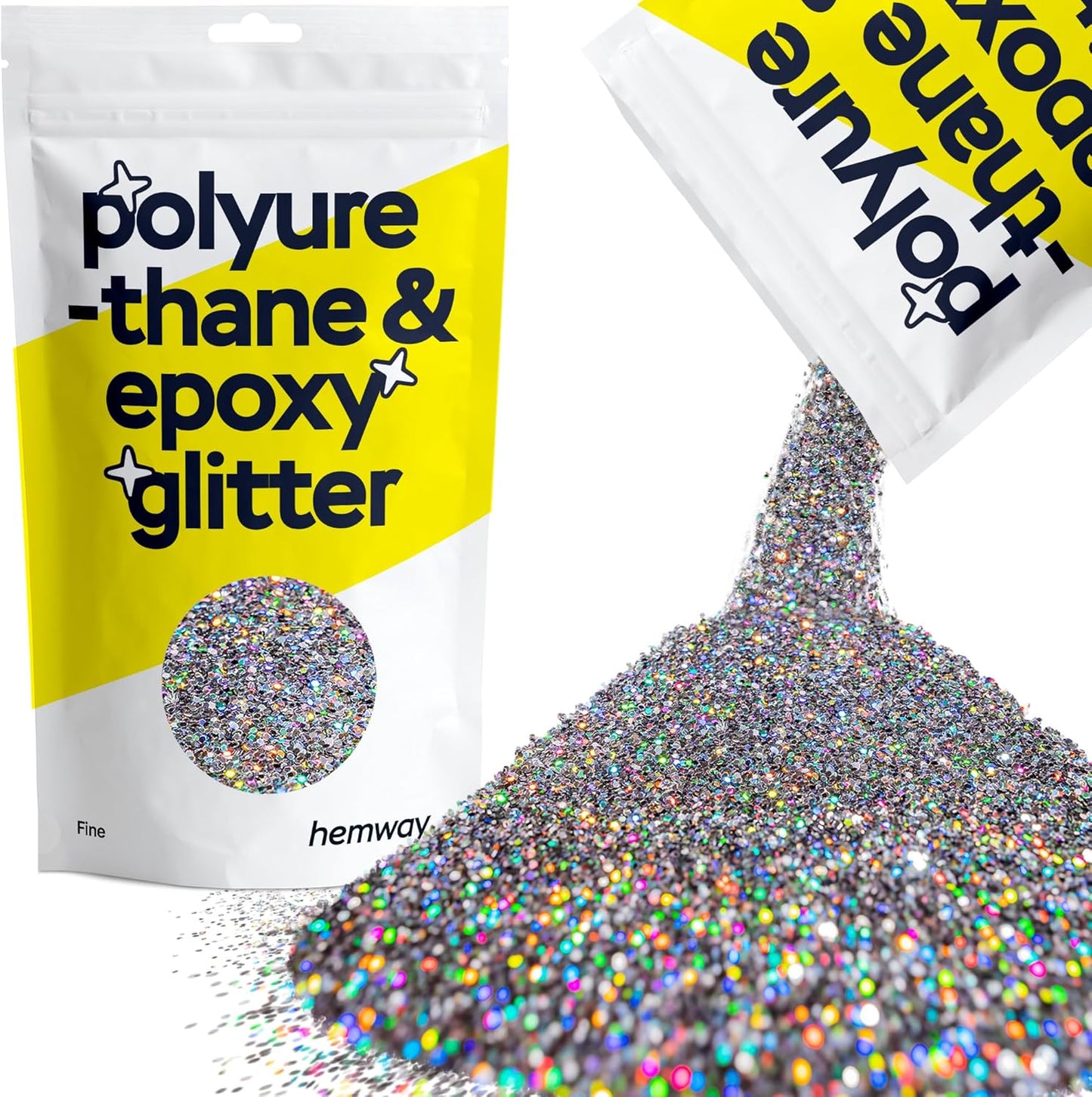 Hemway Polyurethane & Epoxy Resin Glitter 100g / 3.5oz Metallic Crystal Flake Additive for Flooring Jewelry Tumblers Glass Pigment - Fine (1/64" 0.015" 0.4mm) - Gun Metal Grey Holographic
