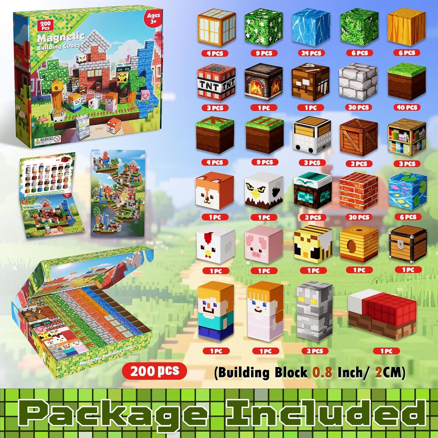 200PCS Magnetic Blocks - Forest Magnetic Building Blocks, Stacking Magnets for Kids, Strong Magnets, Sensory Toy for STEM Learning Toys for Kids 3+ Boys and Girls Christmas Birthday Creative Gifts