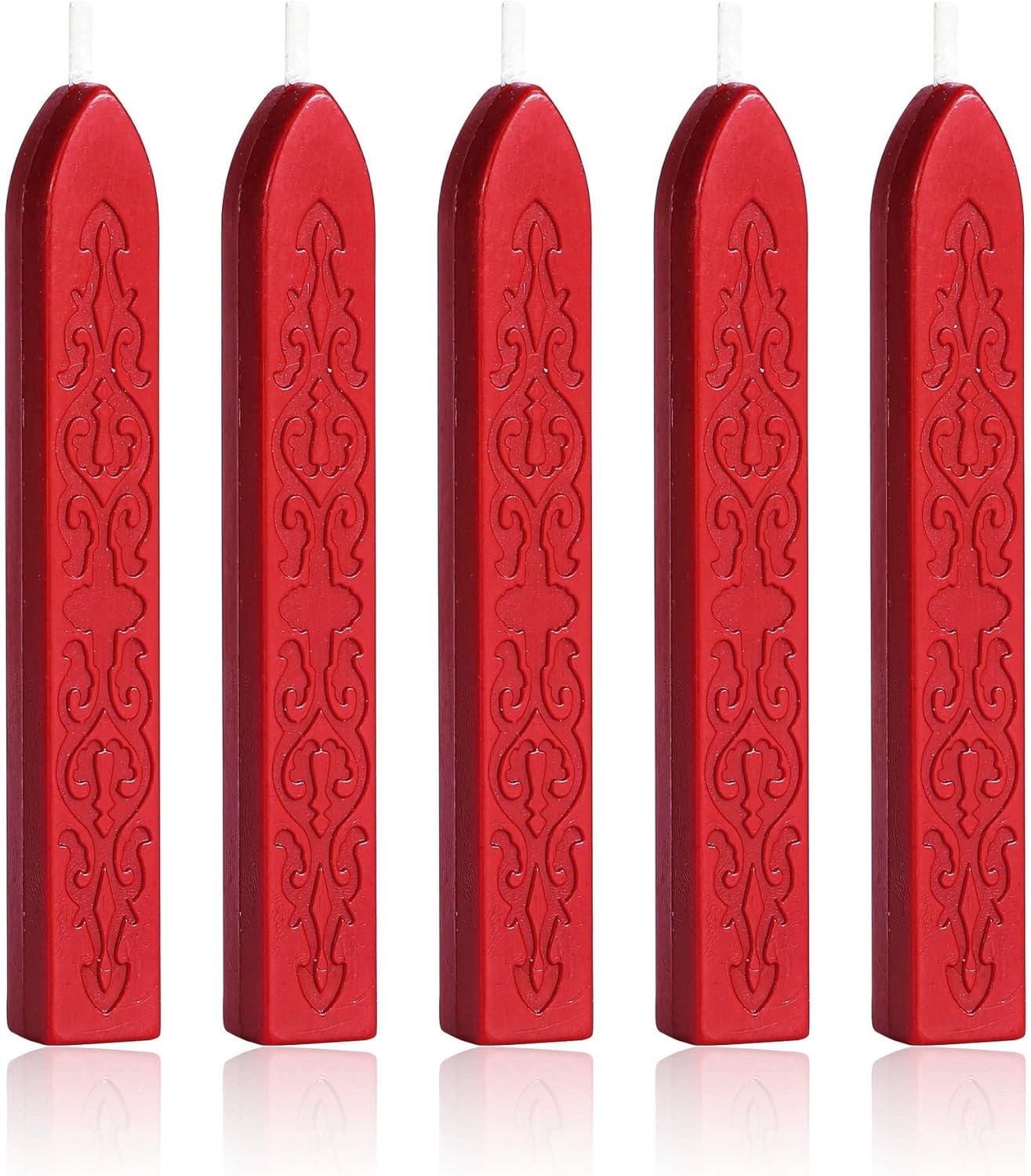 Yoption 5Pcs Sealing Wax Sticks, Vintage Totem Fire Manuscript Bright Red Wax Seal Sticks with Wicks, Sealing Wax for Wax Seal Stamp