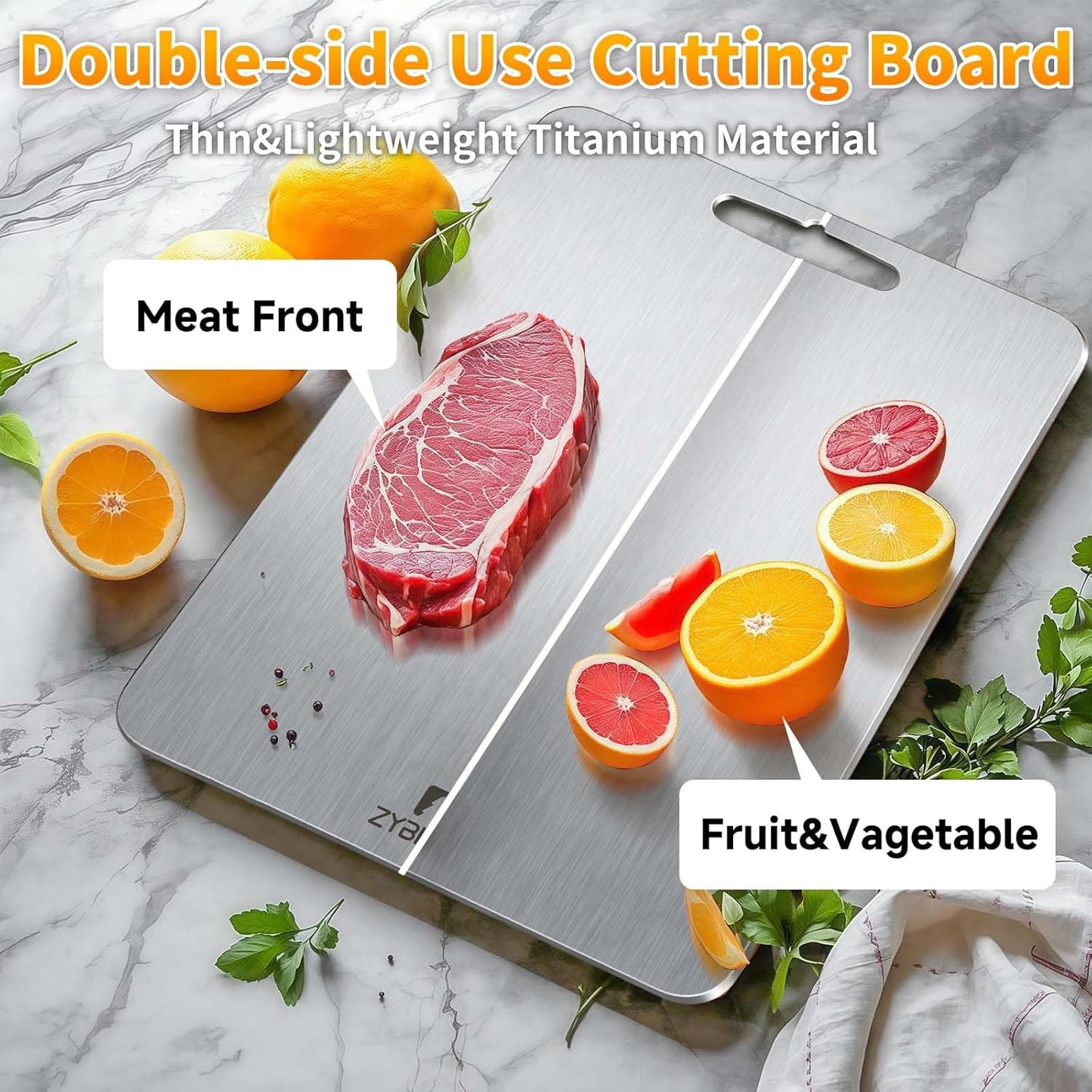 Pure Titanium Cutting Board, Stainless Cutting Boards for Kitchen, Double-Sided Food Grade Chopping for Meat, Vegetable & Fruit (11 * 15IN)