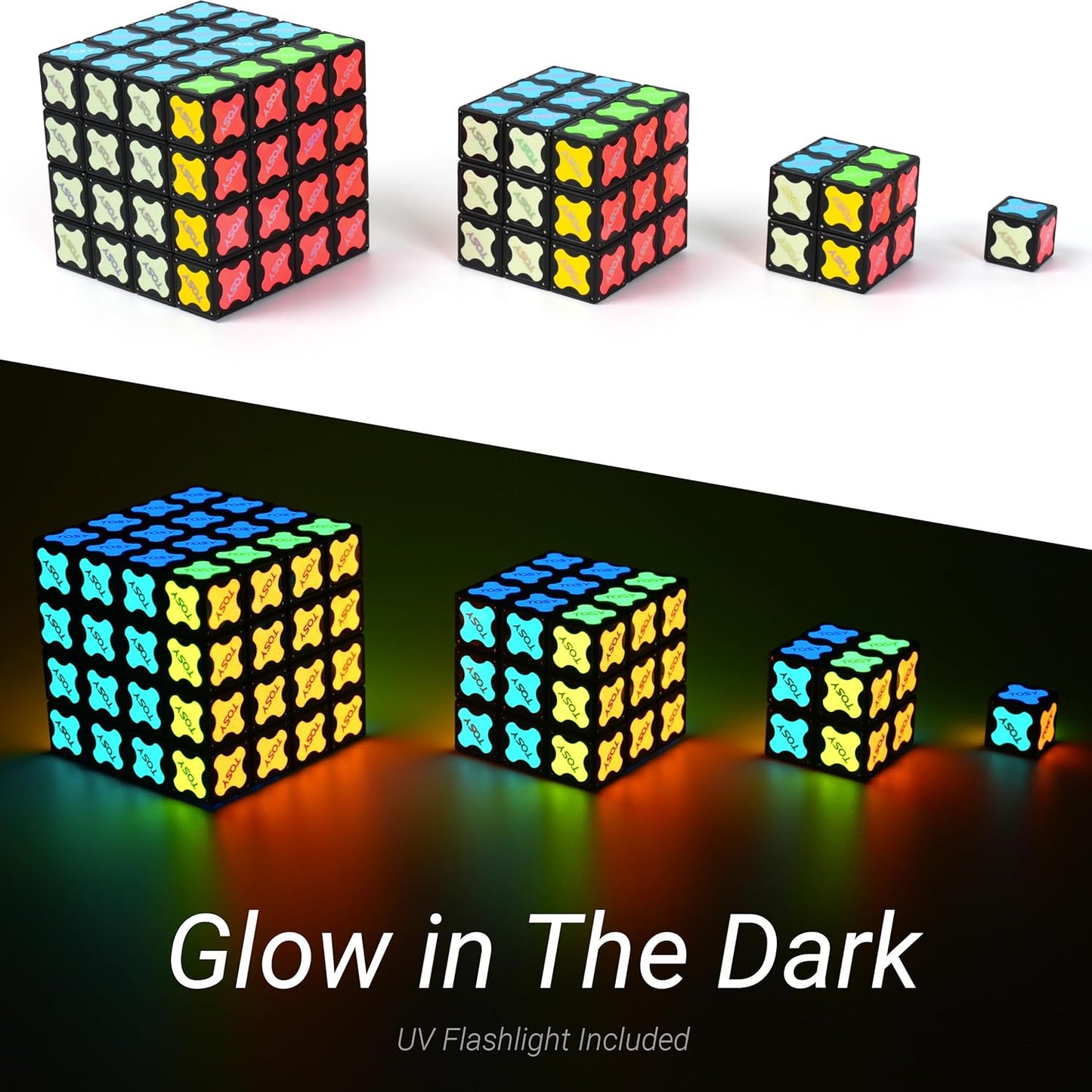 TOSY Magnet Cube 4x4 - 560 Magnets, 70 Blocks, 8 in 1 Toy: Puzzle Cube Game, Creative Building Blocks, Transformable Fidget Spinner, Infinity Cube, Magnet Tiles, UV Flashlight, Glowing STEM/STEAM Toy