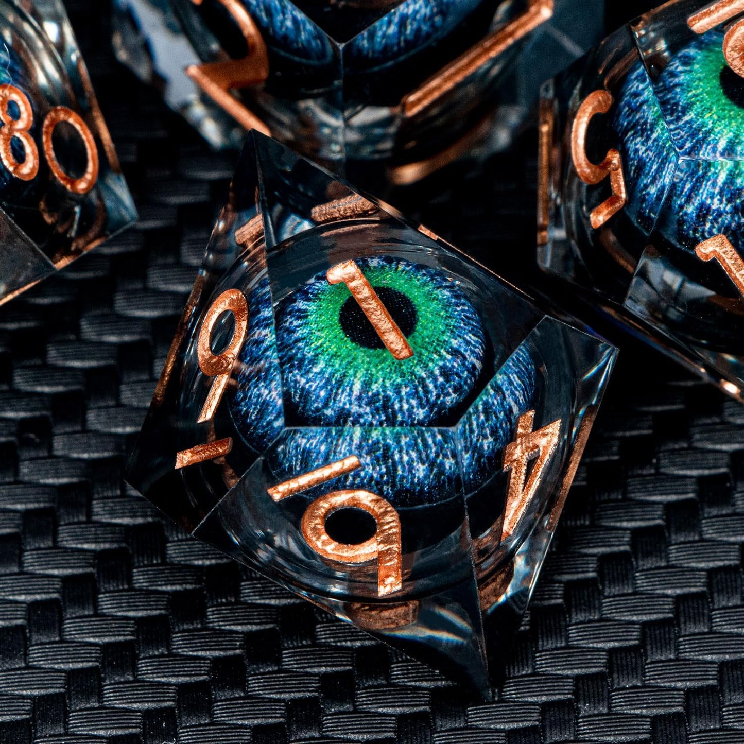 ARUOHHA DND Dragons Eye Dice Liquid Core Blue Green Resin Sharp Edged Dice Set with Gift Box, Compatible with D&D Role Playing Game, Dungeons Polyhedral D and D Dice D20 D12 D10 D8 D6 D4