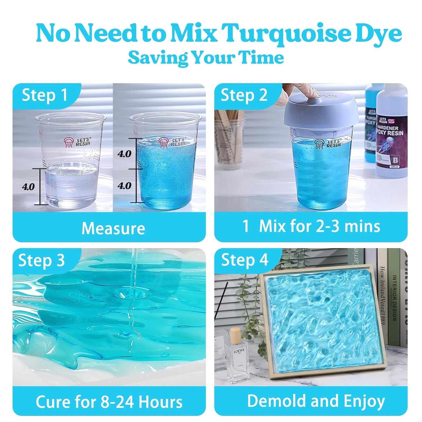 LET'S RESIN EPOXY RESIN Turquoise Epoxy Resin,44OZ Bubble Free & High-Gloss Epoxy Resin Kit,Self Leveling Resin and Hardener for Ocean Art Crafts,Jewelry Making,Resin Molds
